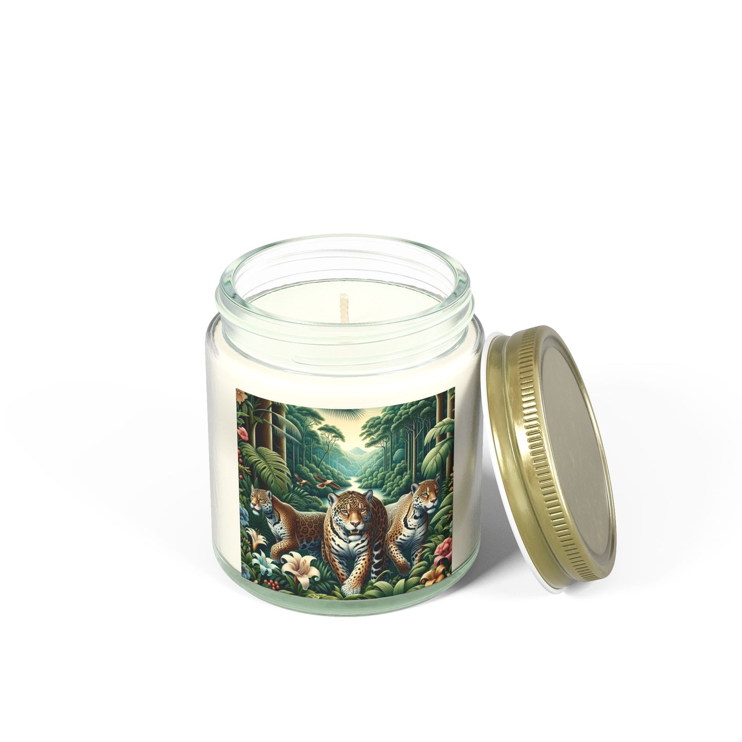 Tropical Jungle Jaguars Scented Candles - Coconut Apricot Wax (4oz, 9oz)