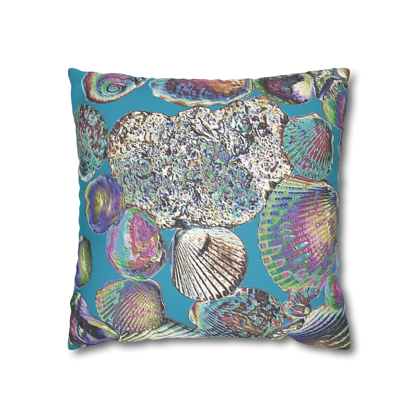 Faux Suede Square Pillowcase - Heatwave Seashell Collection, Turquoise