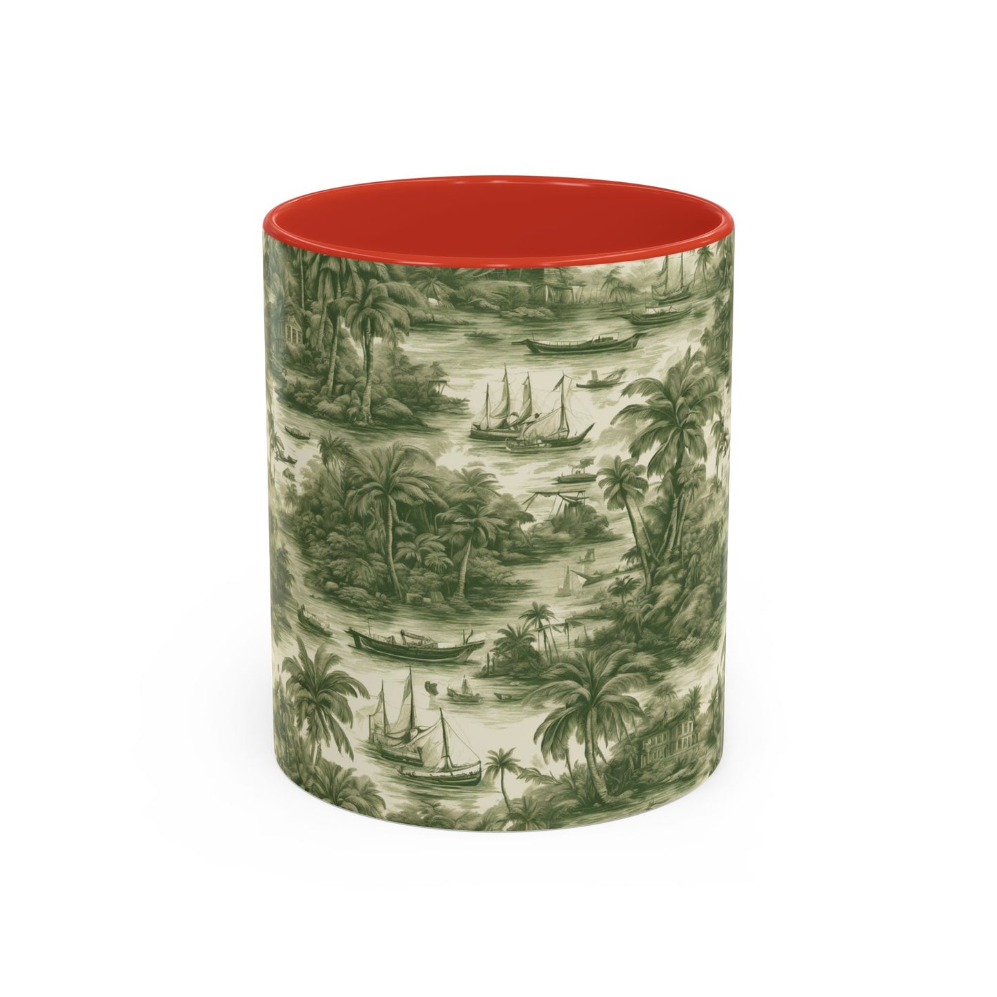 Accent Coffee Mug (11, 15oz), 8 Colors - Tropical Toile #1, evergreen