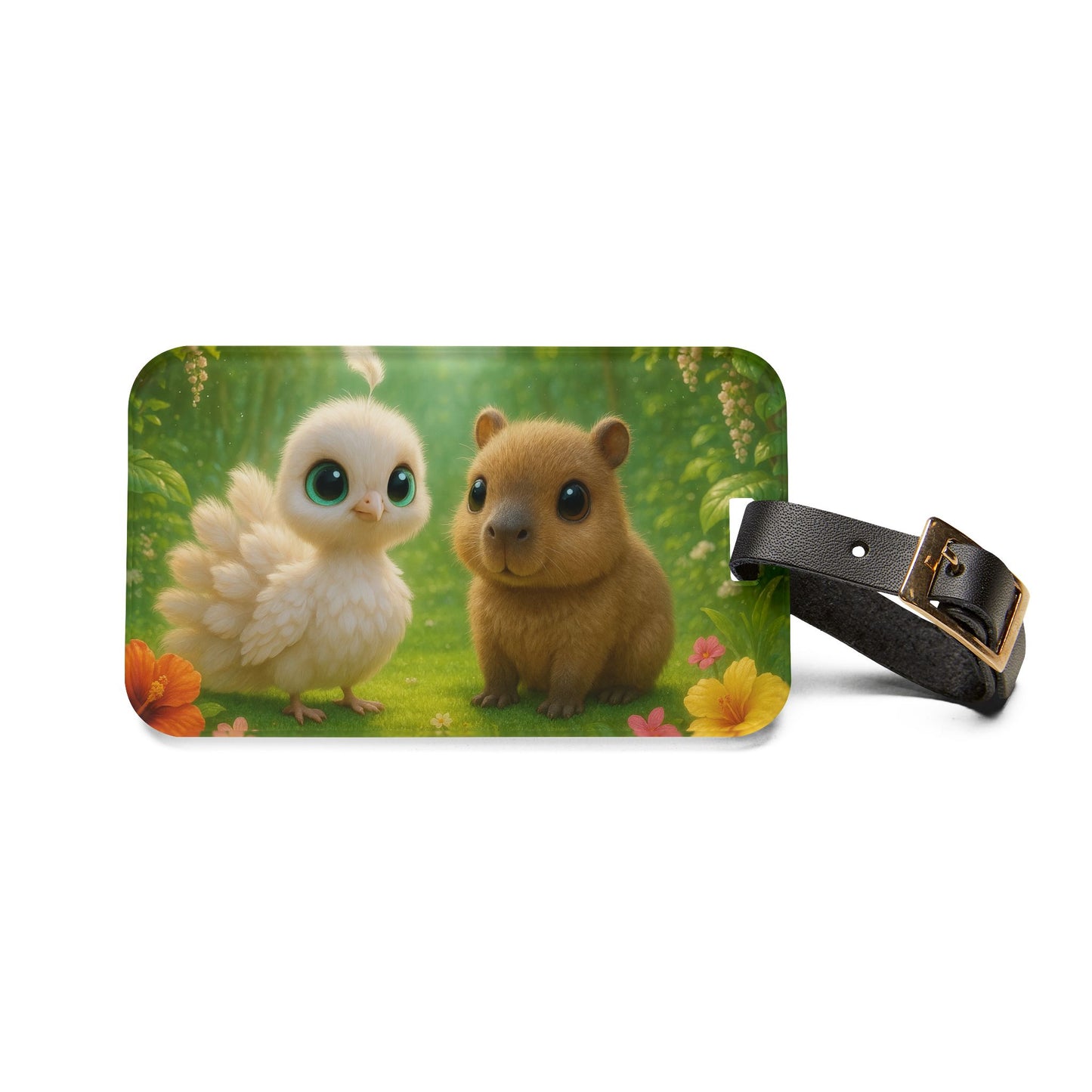 Luggage Tag - Baby White Peacock and Baby Capybara