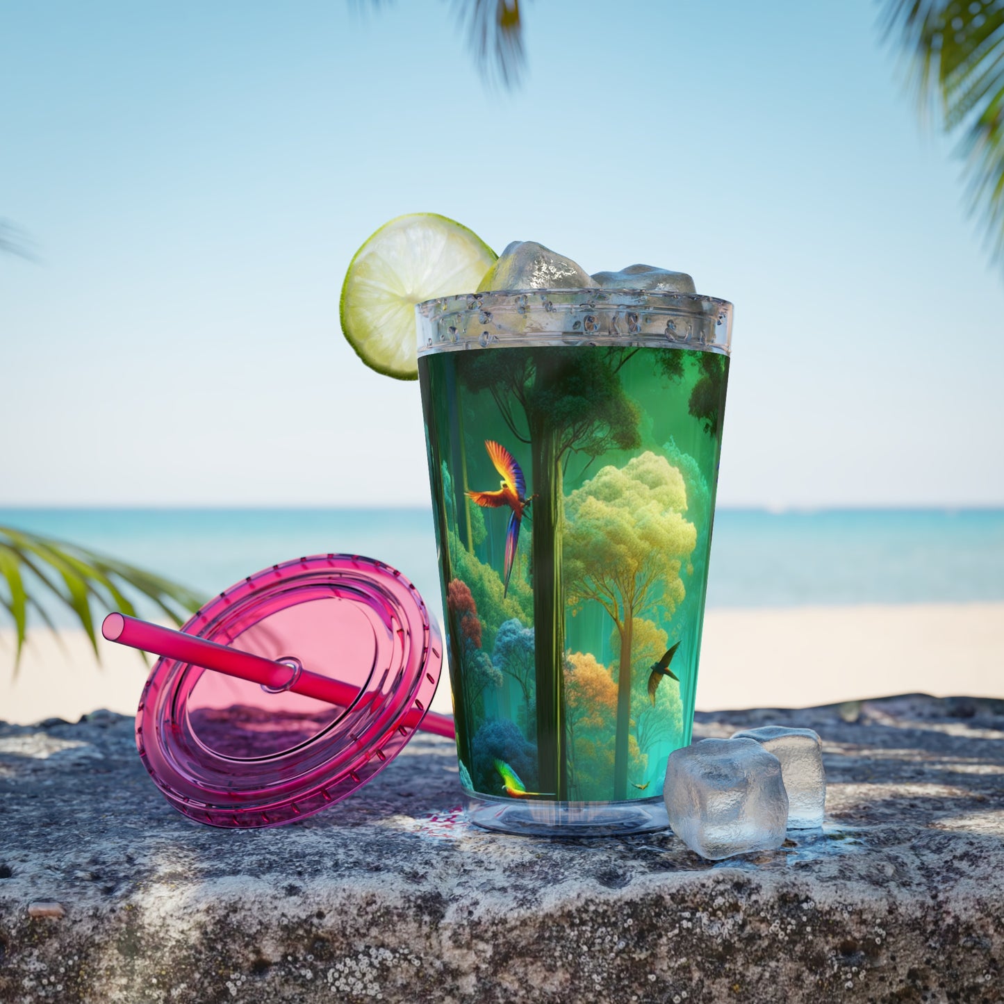 Tropical Tumbler with Straw | 16oz Colorful Travel Cup / Flight School
