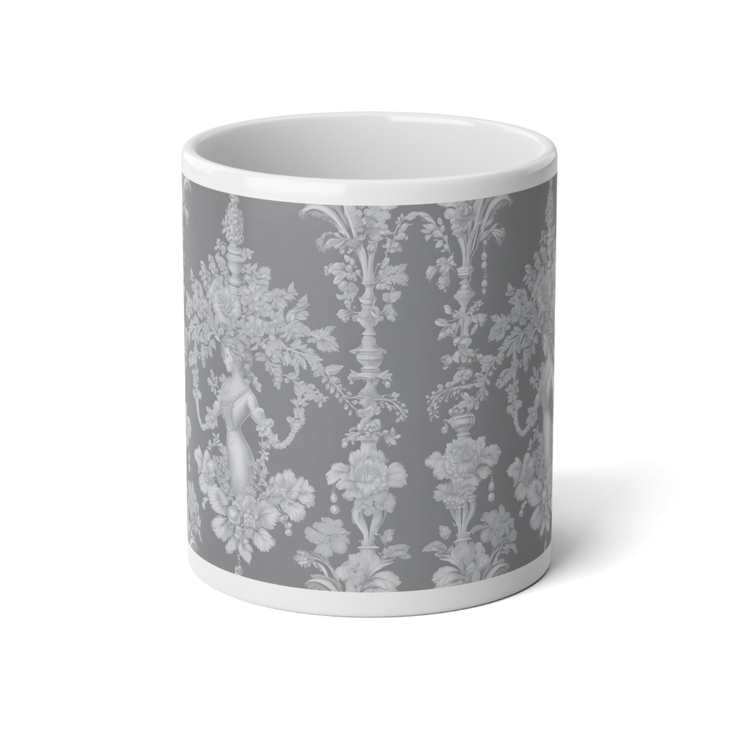 Jumbo Mug, 20oz, Pearl Lady Toile Slate | Tropical Coffee Cup