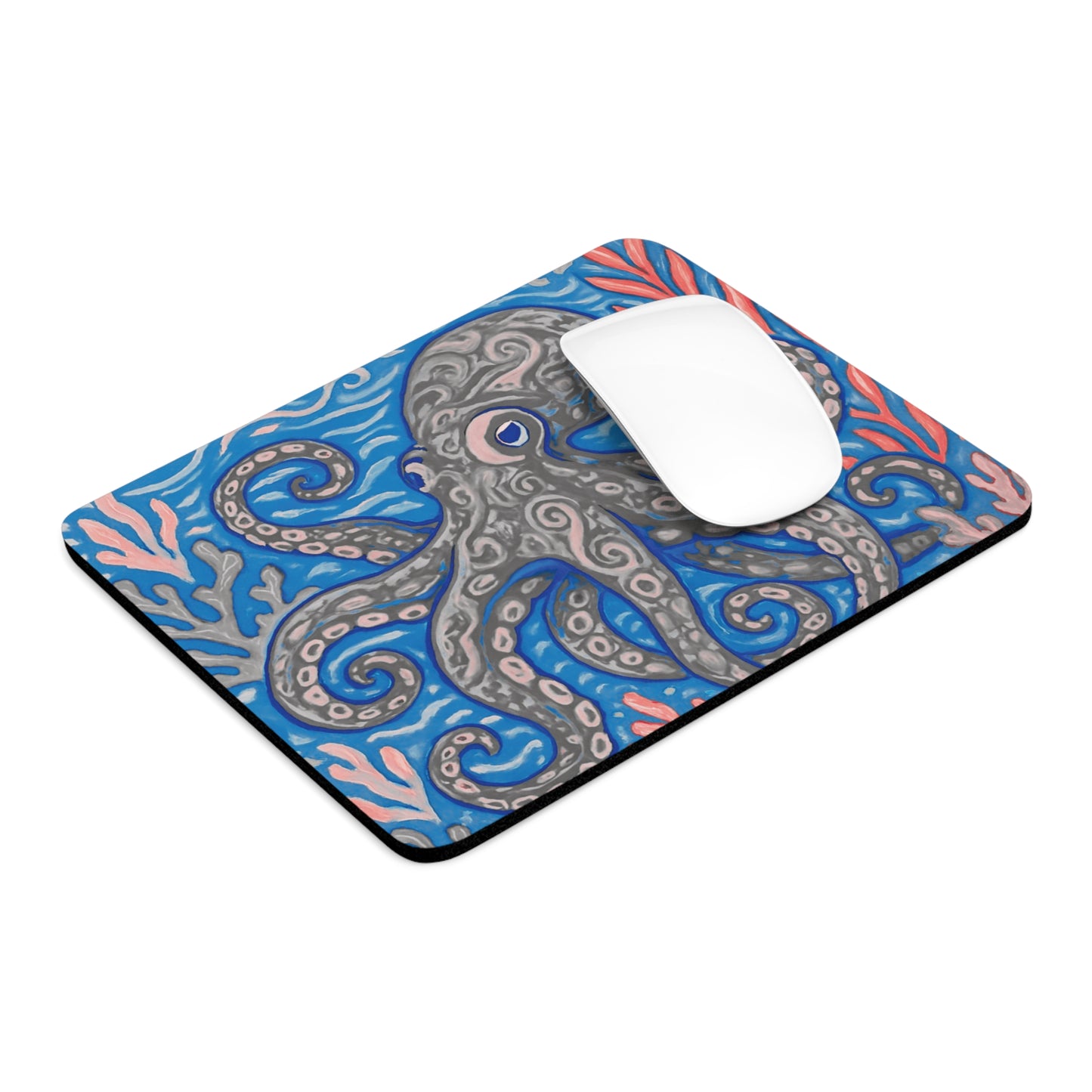 Tropical Mouse Pad, 2 Shapes - Beach Vibes for Home Office & Gamer / Octopus Kraken Joe, Slate