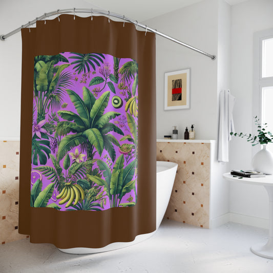 Tropical Shower Curtain - Rainforest Bathroom Decor / More Tropical Fruit/Brown