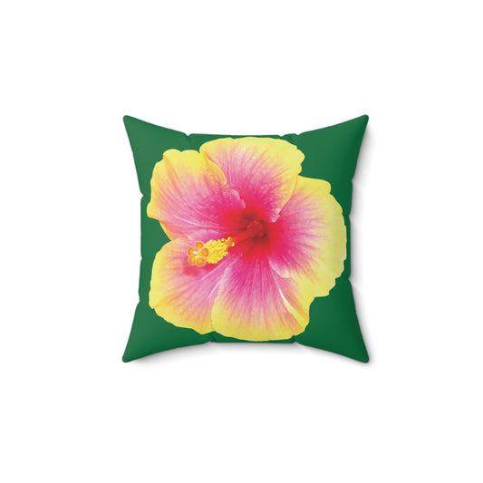Decorative Pillow - Accent Cushion, 4 Sizes / Photo Yellow Hibiscus, Dark Green