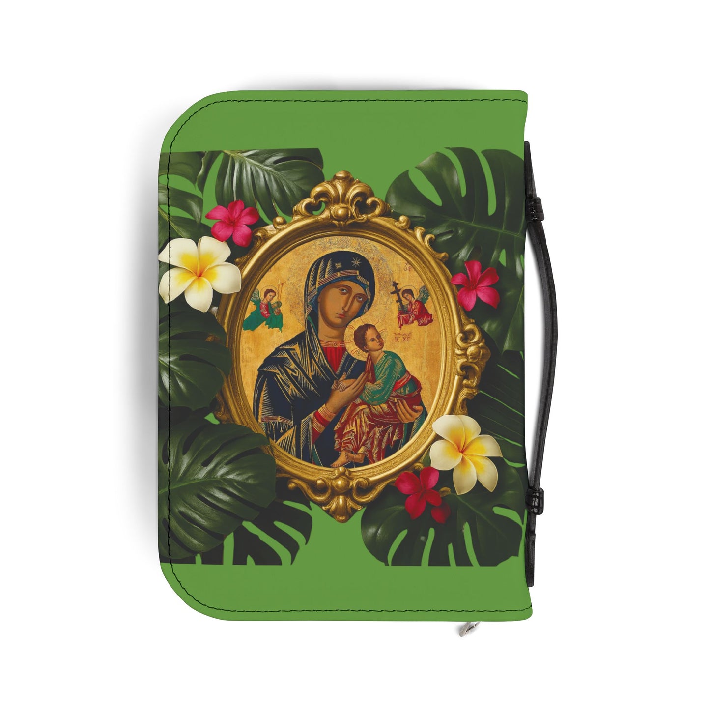Tropical Bible Cover, Our Lady of Perpetual Help, Green / Floral Bible Protector, Christian Church Accessories