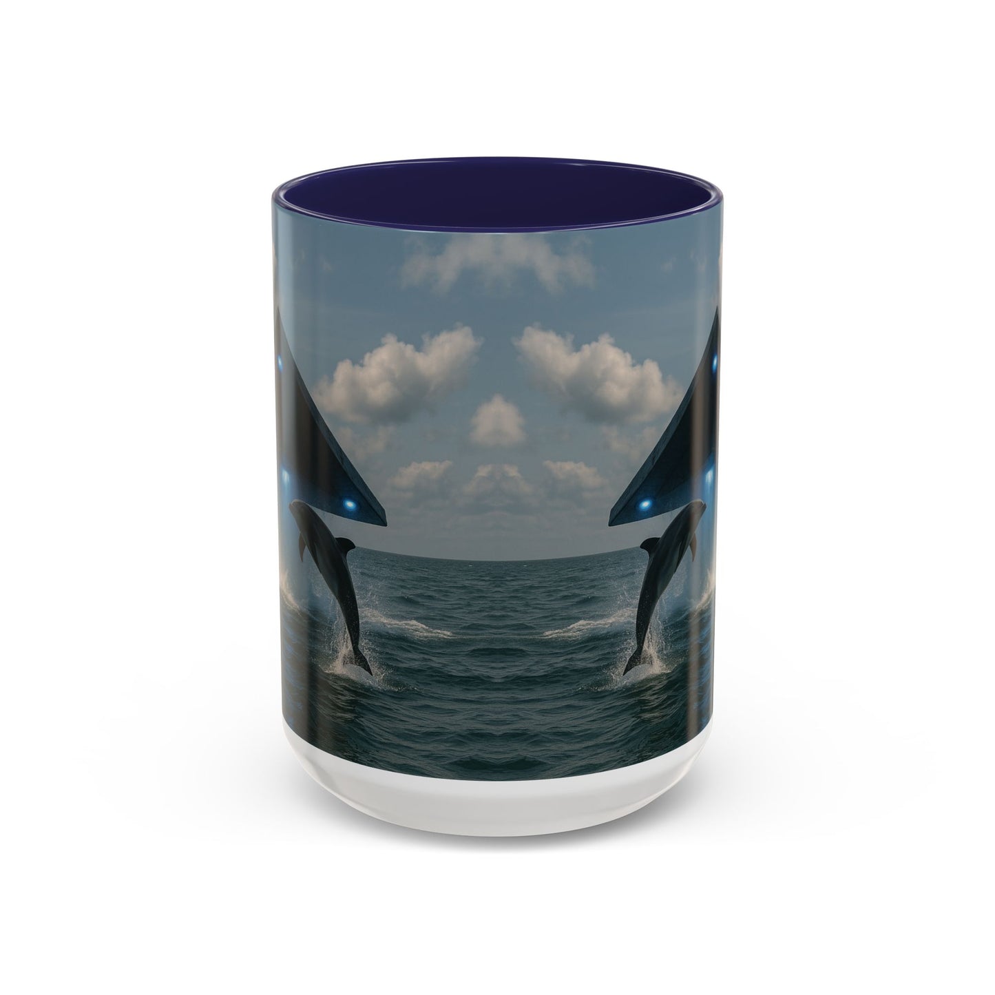 Accent Coffee Mug (11, 15oz), 8 Colors - UFO and Dolphin