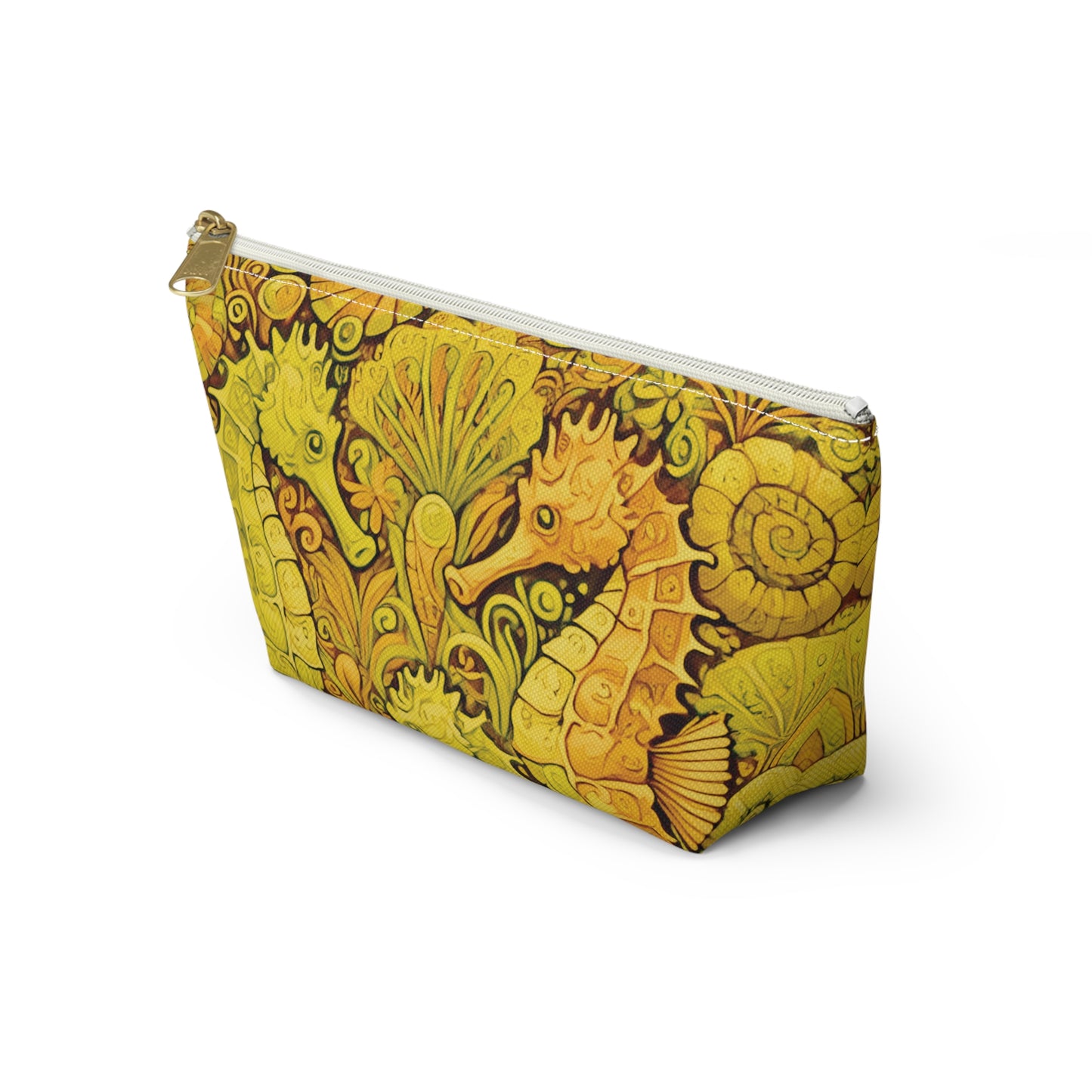 Tropical Accessory Pouch, 2 sizes | Makeup Bag | Perfect for Travel & Everyday Use / Seahorse Trio, Yellow