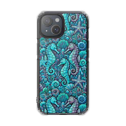 Seahorses/Turquoise Magnetic Clear Phone Case, Many Models
