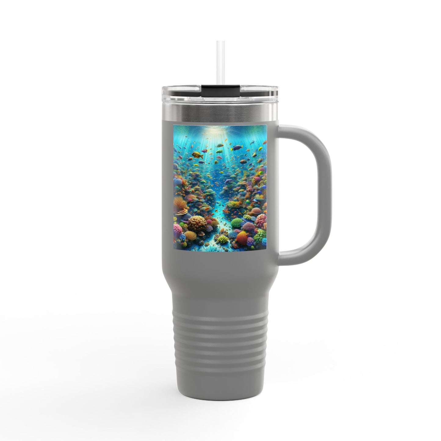 Insulated Travel Mug, 40oz / Busy Coral Reef - Perfect for Outdoor Adventures