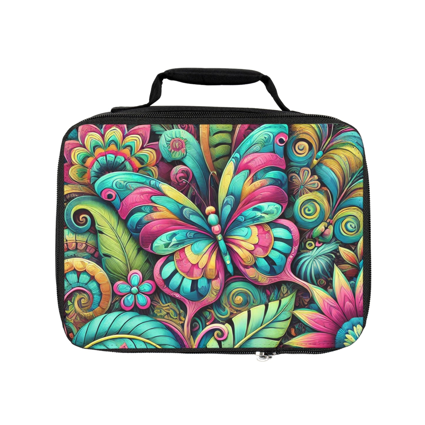 Rainforest Butterfly Pop Lunch Bag - Eco-Friendly Insulated Tote, Adult and Child Lunchbox / Perfect for Picnics, Beach Outings