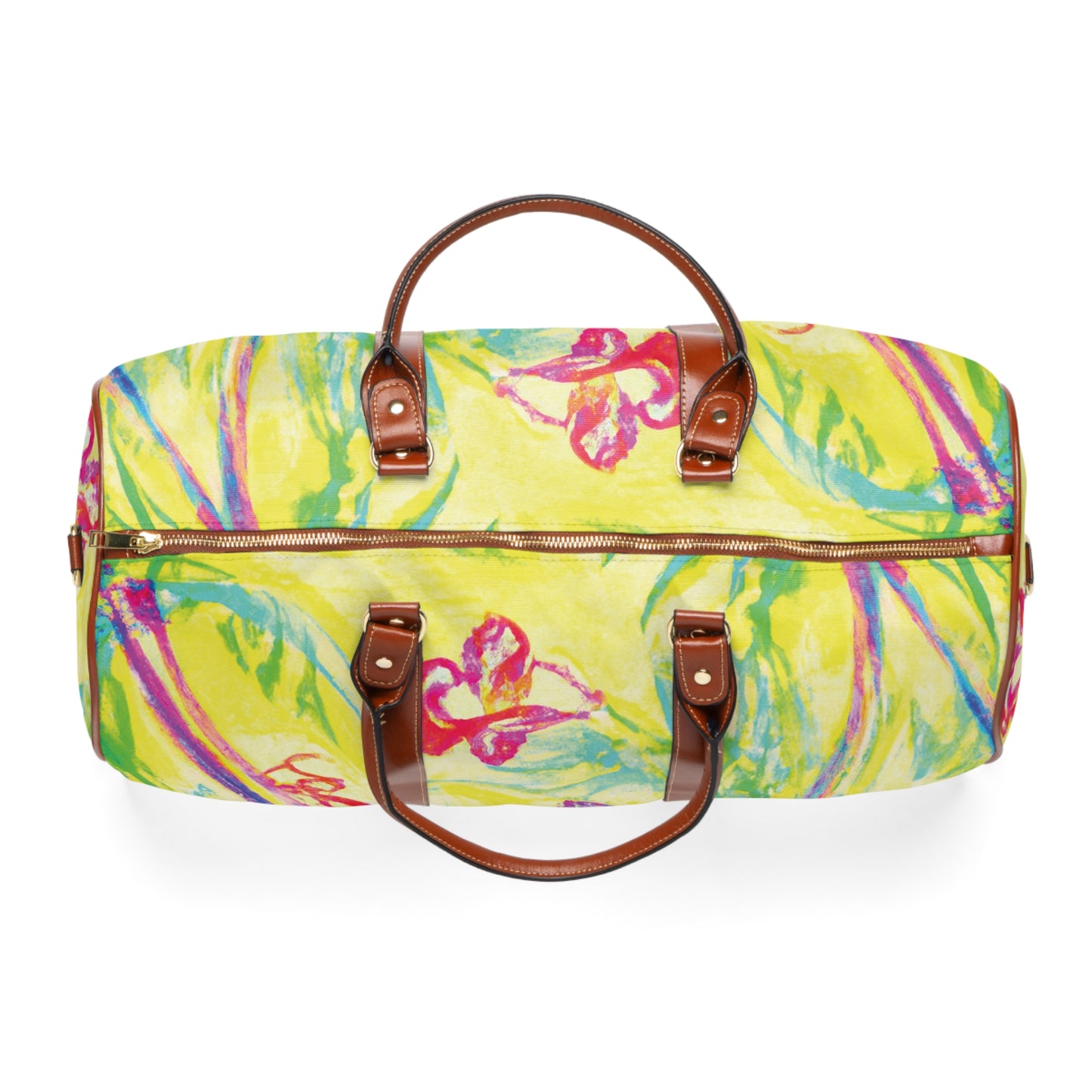 Tropical Waterproof Travel Bag - Perfect for Beach Getaways / Tropical Doodles, Yellow