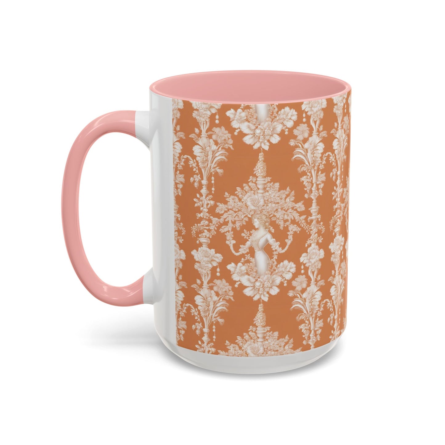 Accent Coffee Mug (11, 15oz), Pearl Lady Toile/Melon Repeat, Various Colors