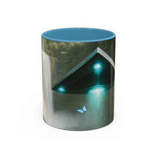 Accent Coffee Mug (11, 15oz), 8 Colors - UFO and Waterfall