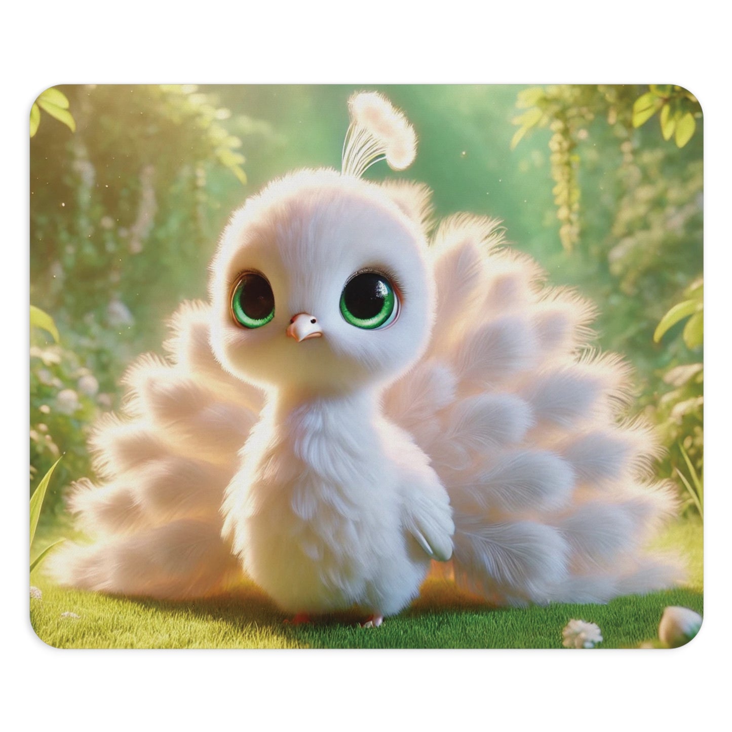 Tropical Mouse Pad, 2 Shapes - Beach Vibes for Home Office & Gamer / Baby White Peacock