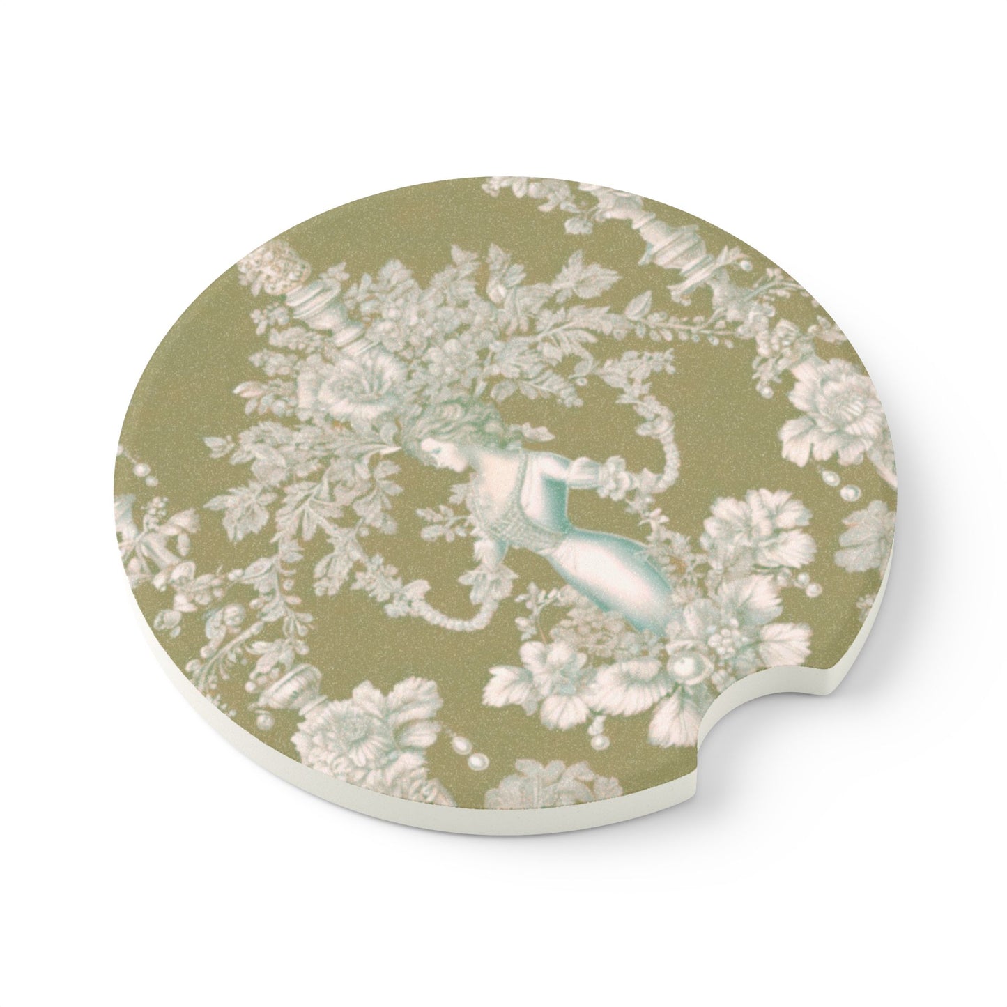 Soapstone Car Coaster - Pearl Lady Toile, highborn green