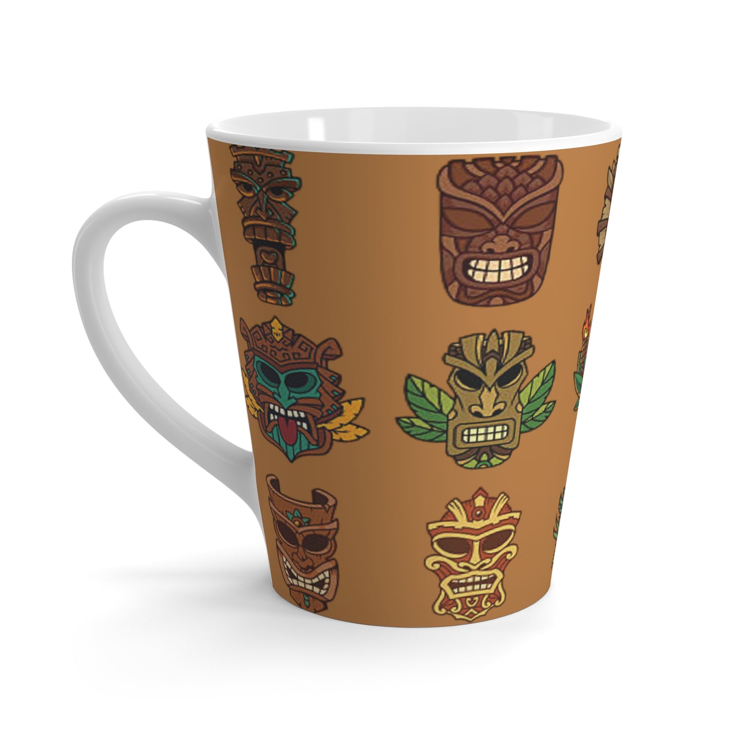 Latte White Mug - Tiny Tiki Dudes, Lt. Brown