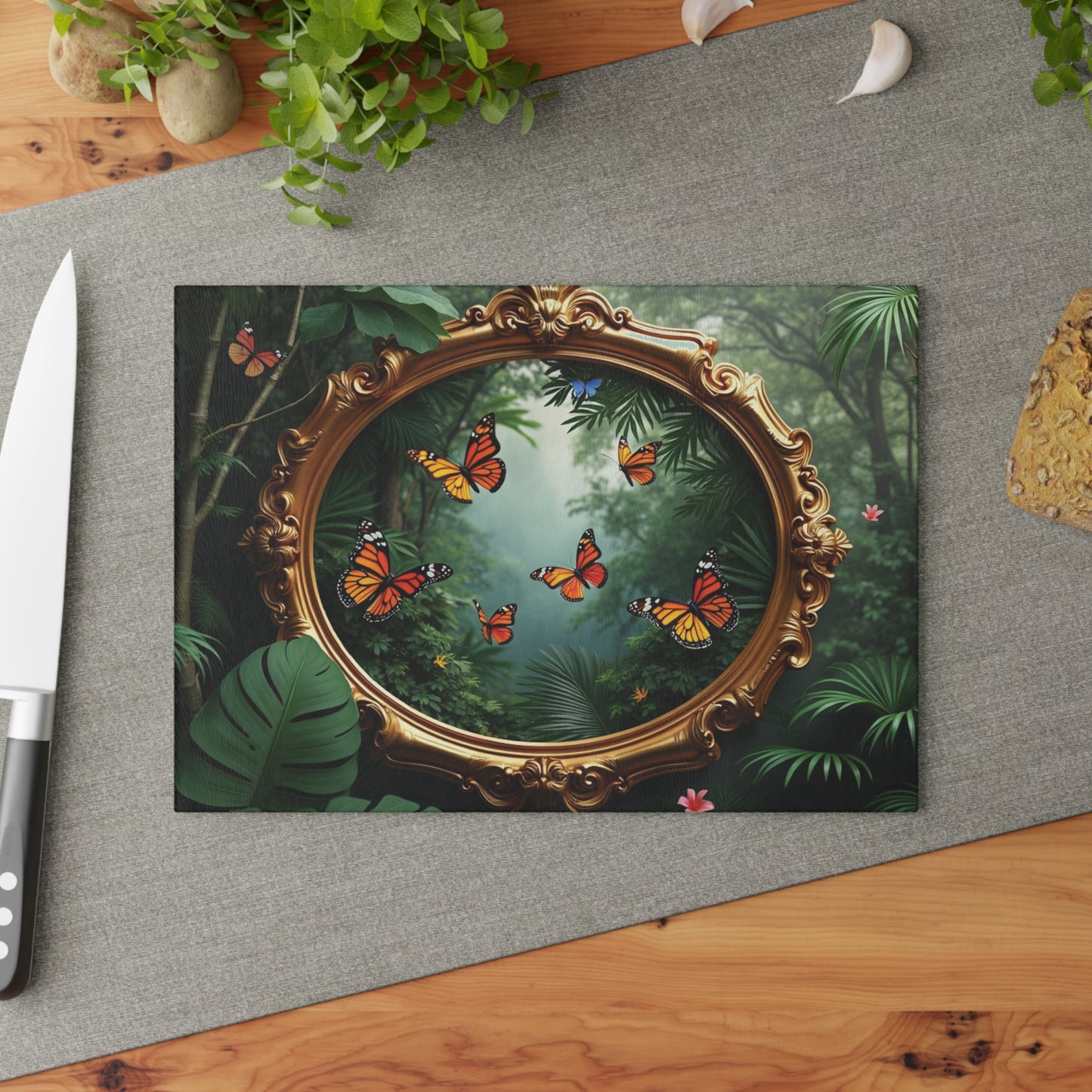 Glass Cutting Board, 2 sizes - Framed Monarch Gathering