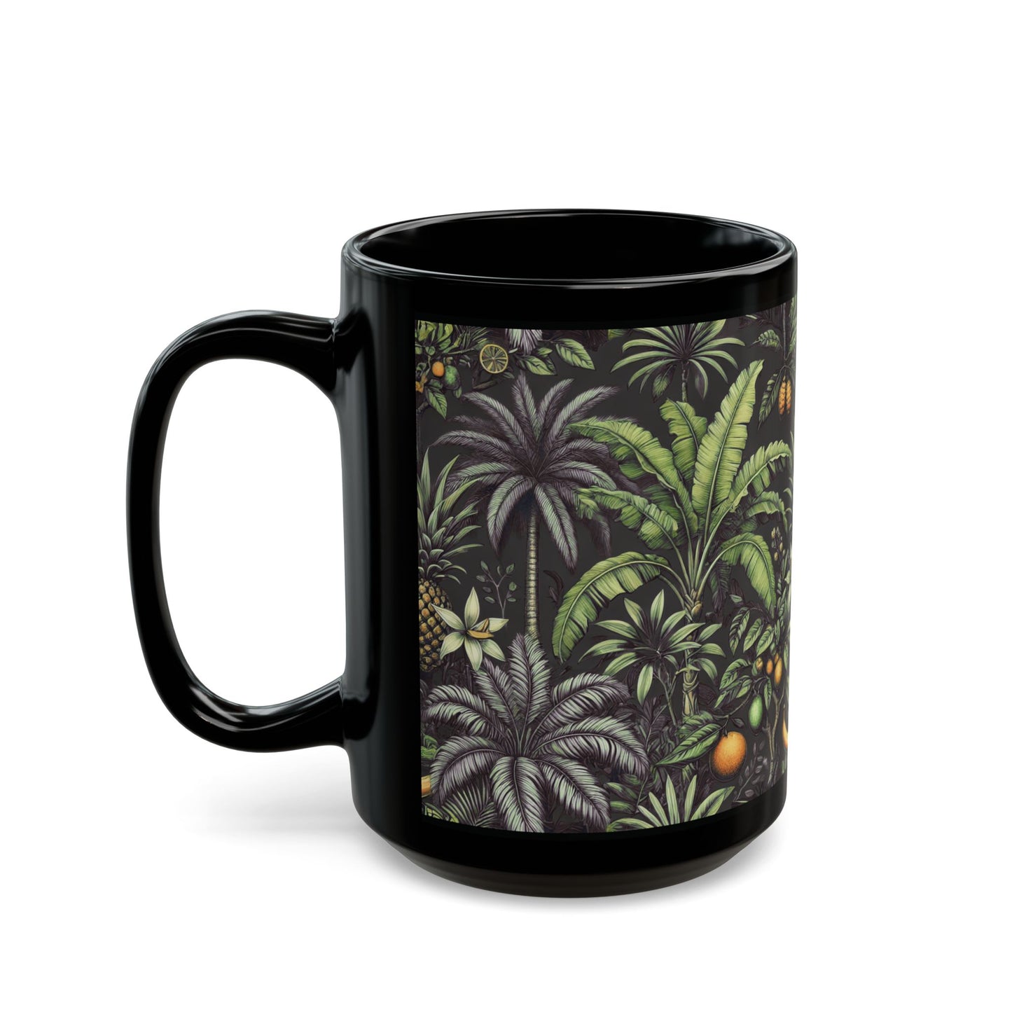 Black Coffee Mug - Tropical Fruit, Black