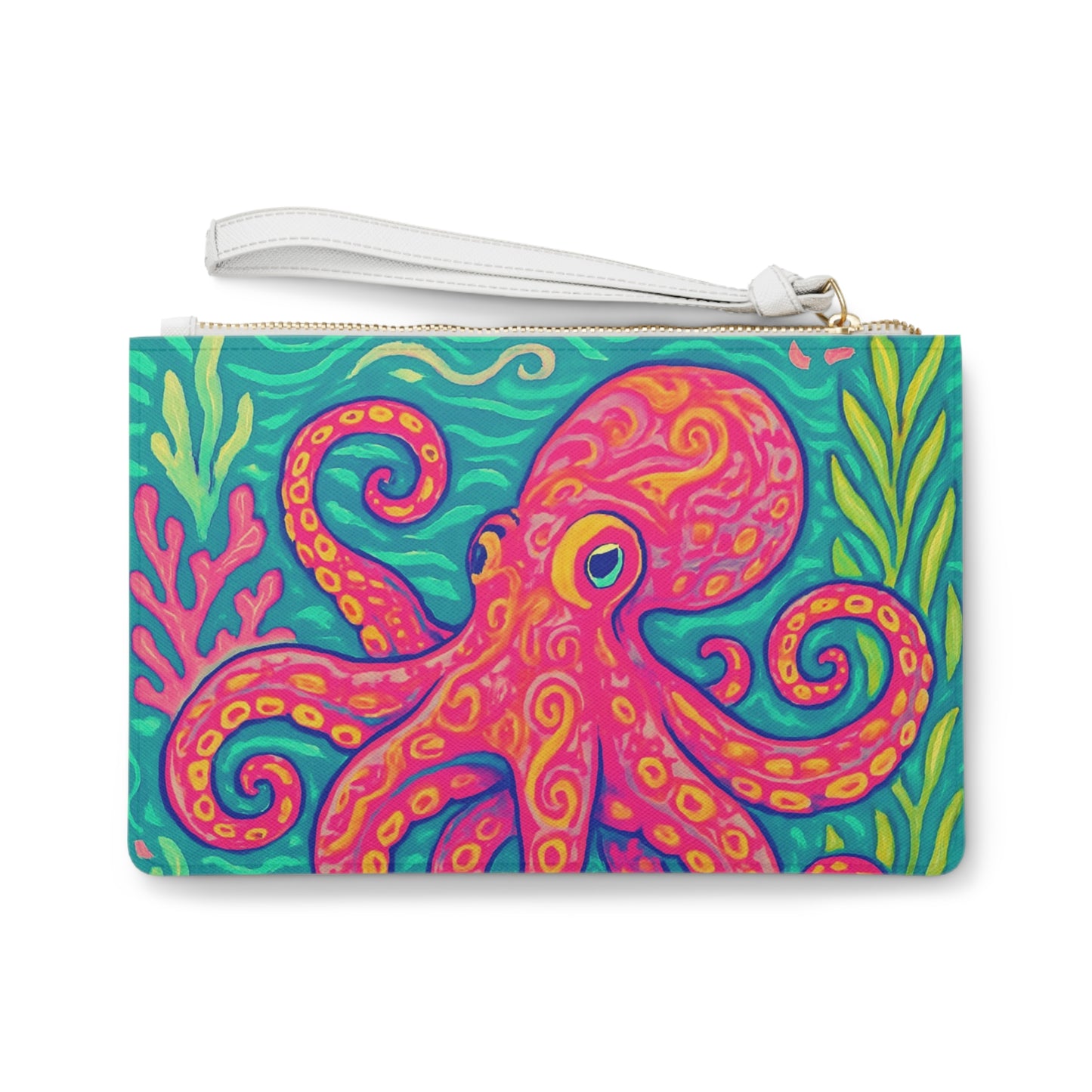 Tropical Faux Leather Clutch Bag - Perfect for Beach Adventures & Summer Vacations / Octopus Kraken Joe, Red