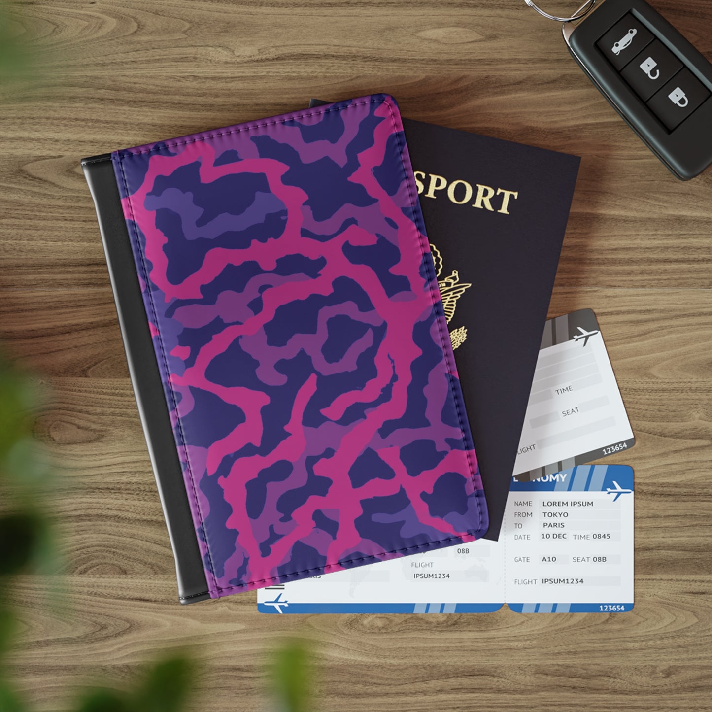 Tropical Passport Cover, Faux Leather - RFID blocking for travel security / Coral Threads, Heatwave
