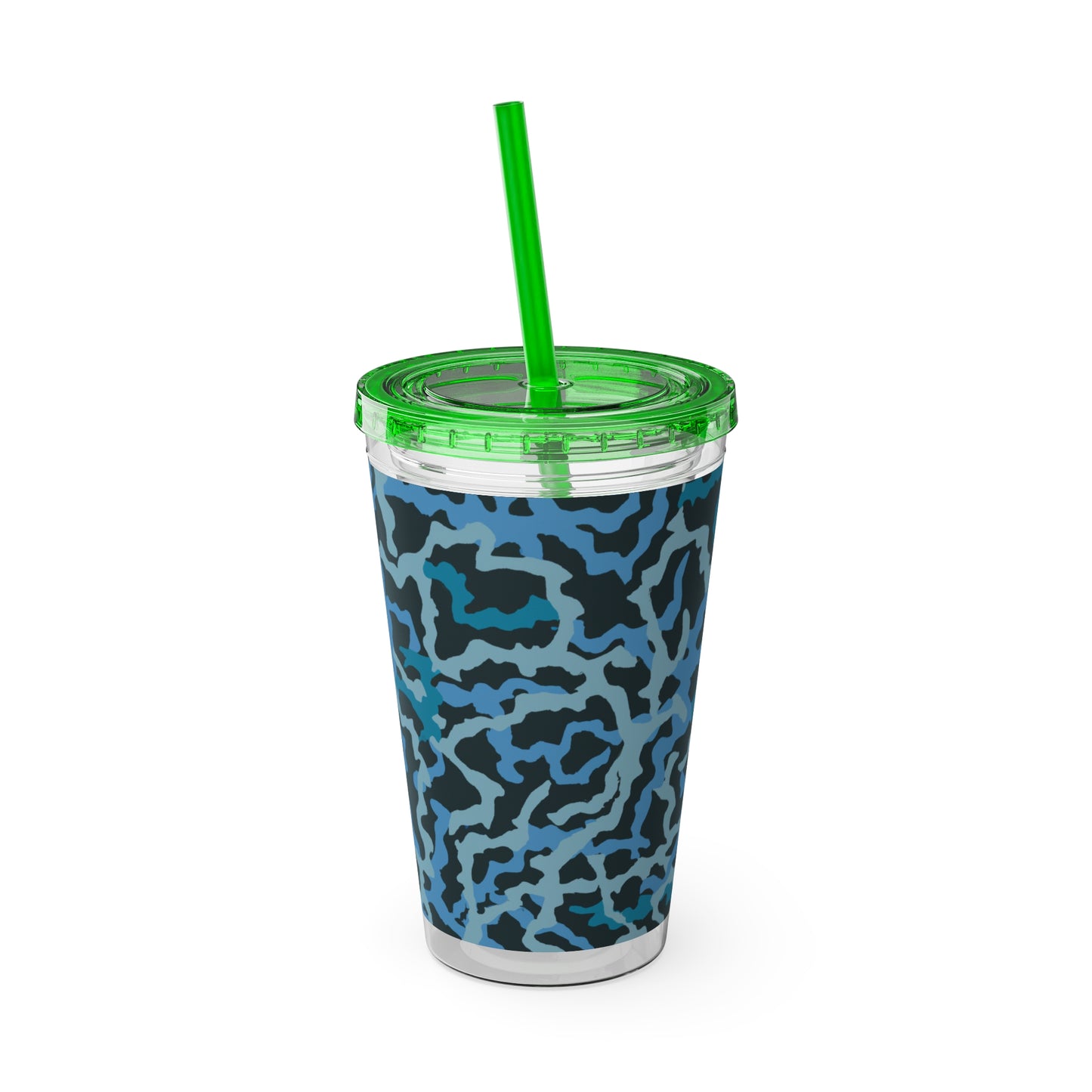 Tropical Tumbler with Straw | 16oz Colorful Travel Cup / Coral Threads, Blue