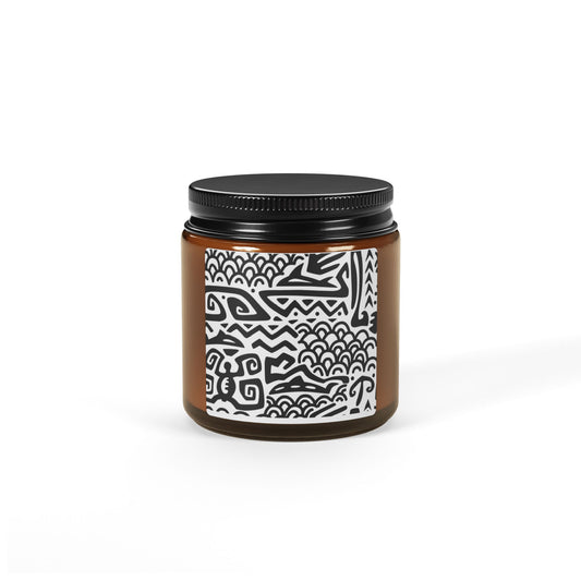 Scented Soy Candle (Multi-Size, Amber Jar) - Tiki Aztec Black