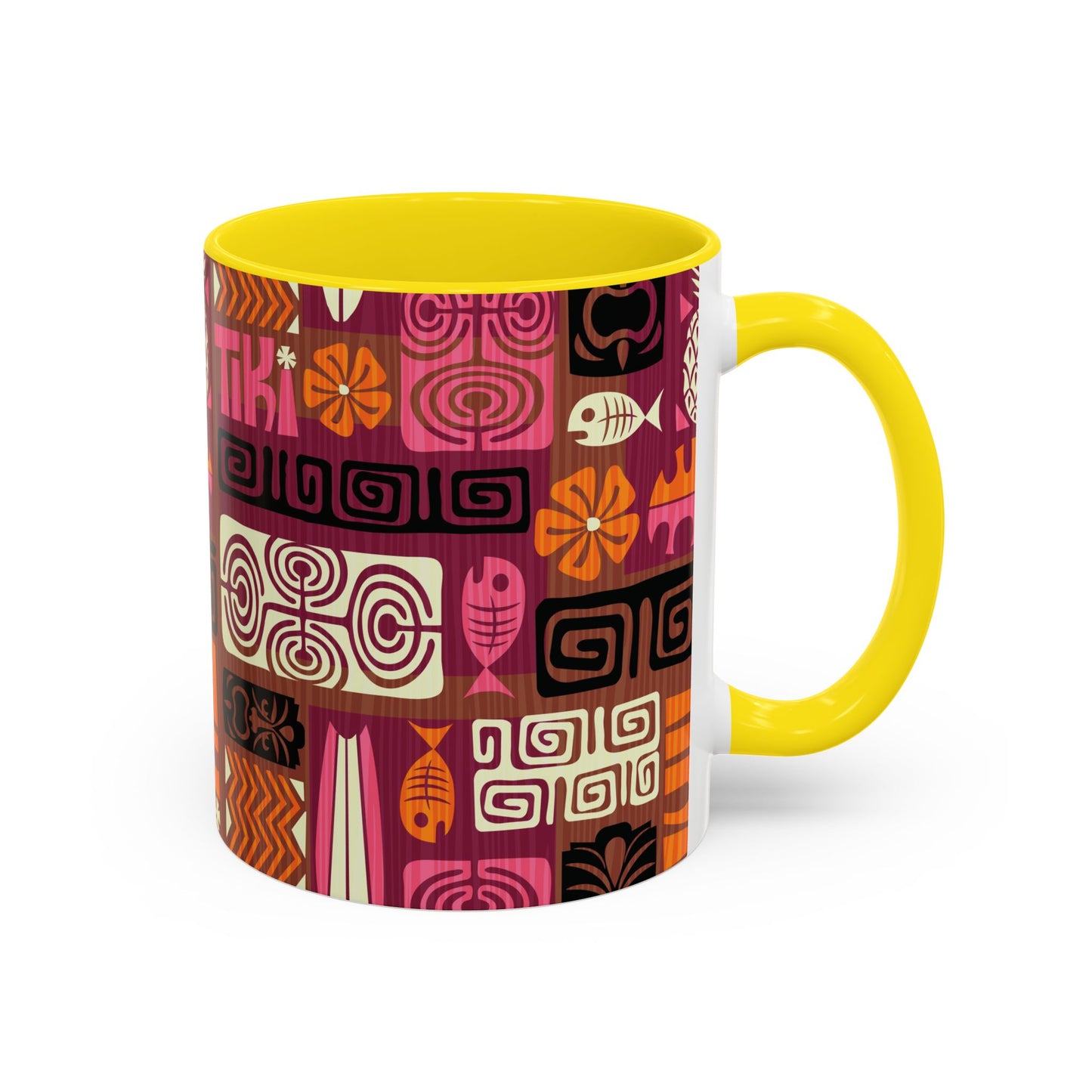 Accent Coffee Mug (11, 15oz), 8 Colors - Tiki Poster Pink/Orange