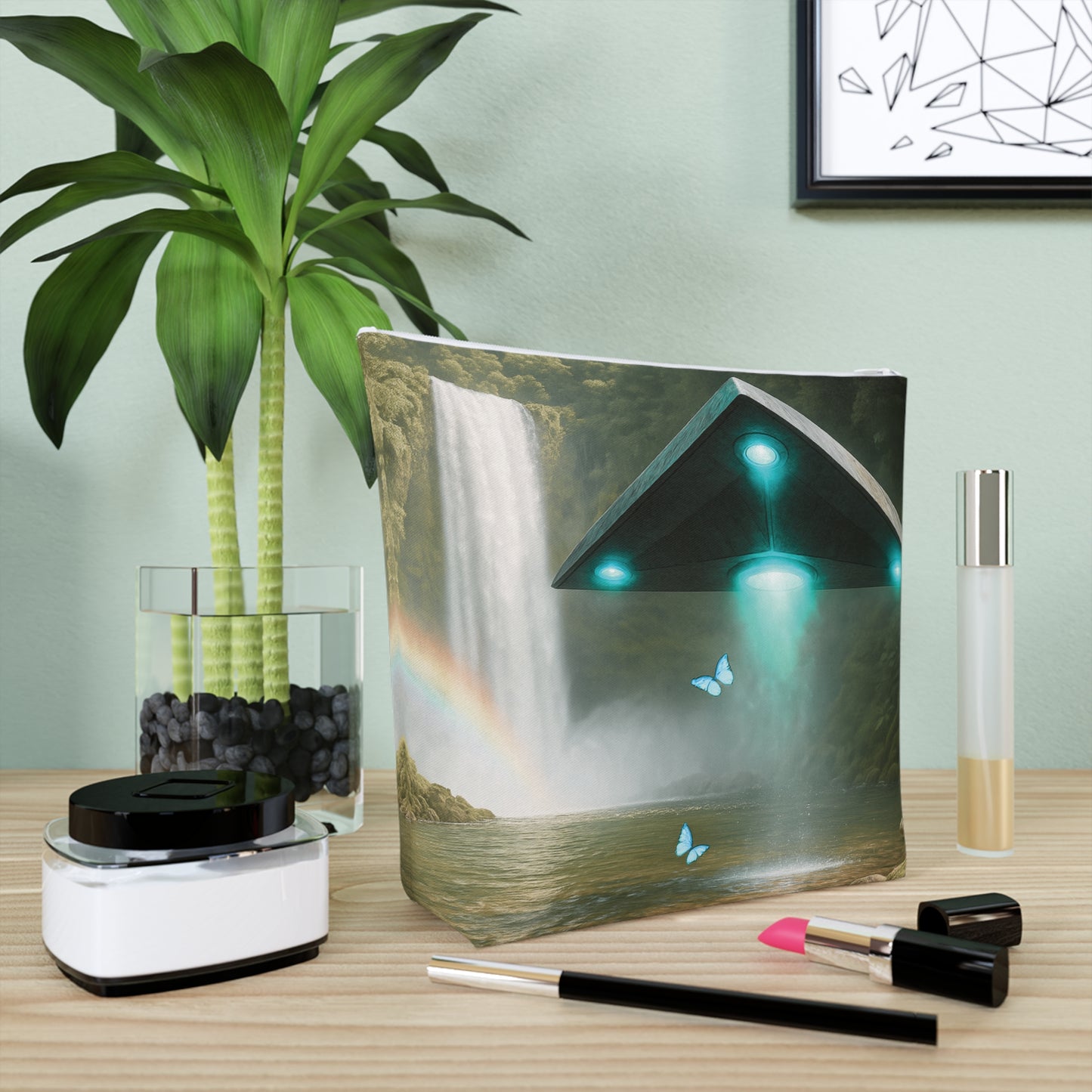 Tropical Cotton Cosmetic Bag, Makeup Pouch, 5 Sizes / UFO and Waterfall