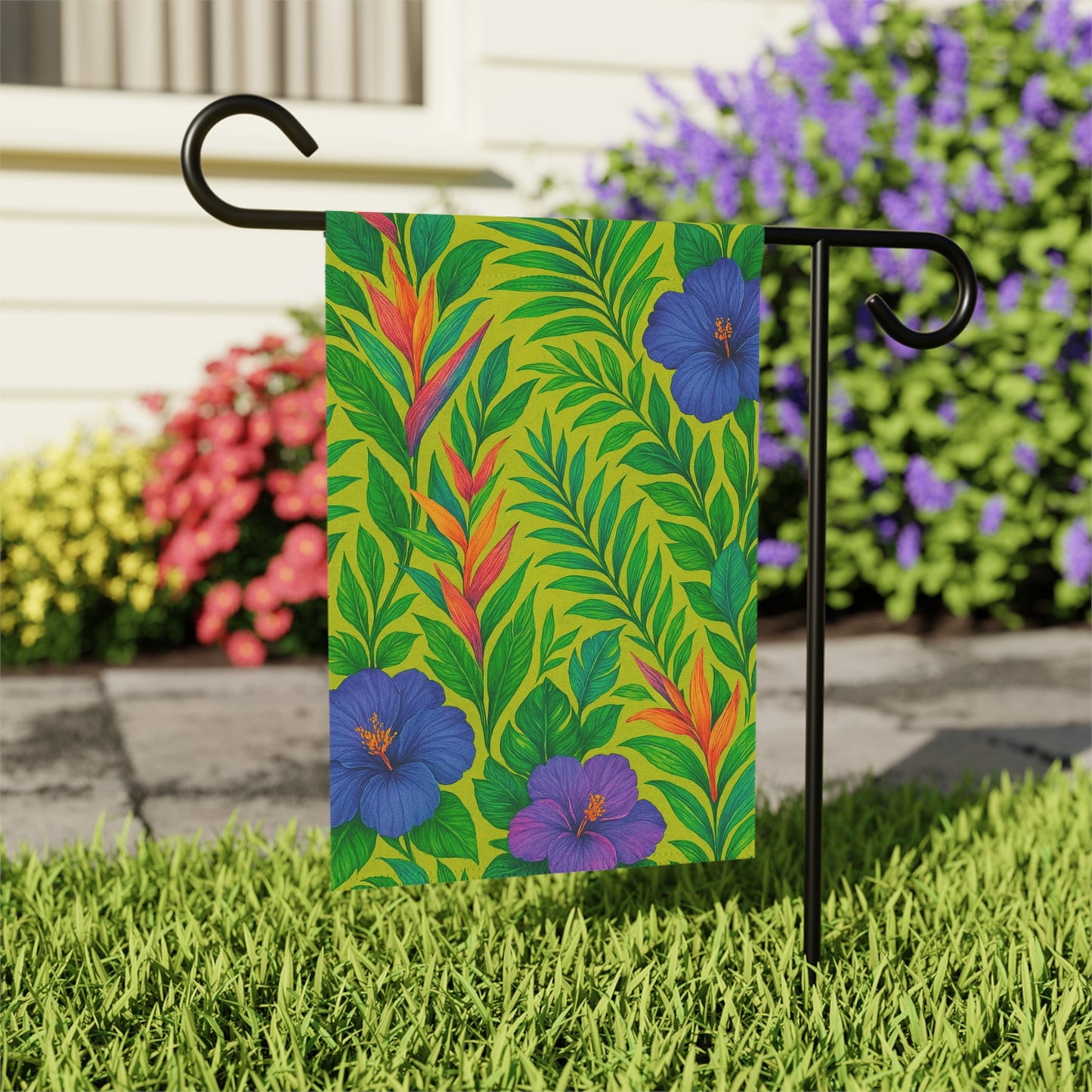 Tropical Garden Flag - Perfect for Outdoor Decor / Midnight Flower, Lime