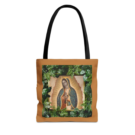 Religious Our Lady of Guadalupe Tropical Tote Bag/Lt. Brown - 3 Sizes