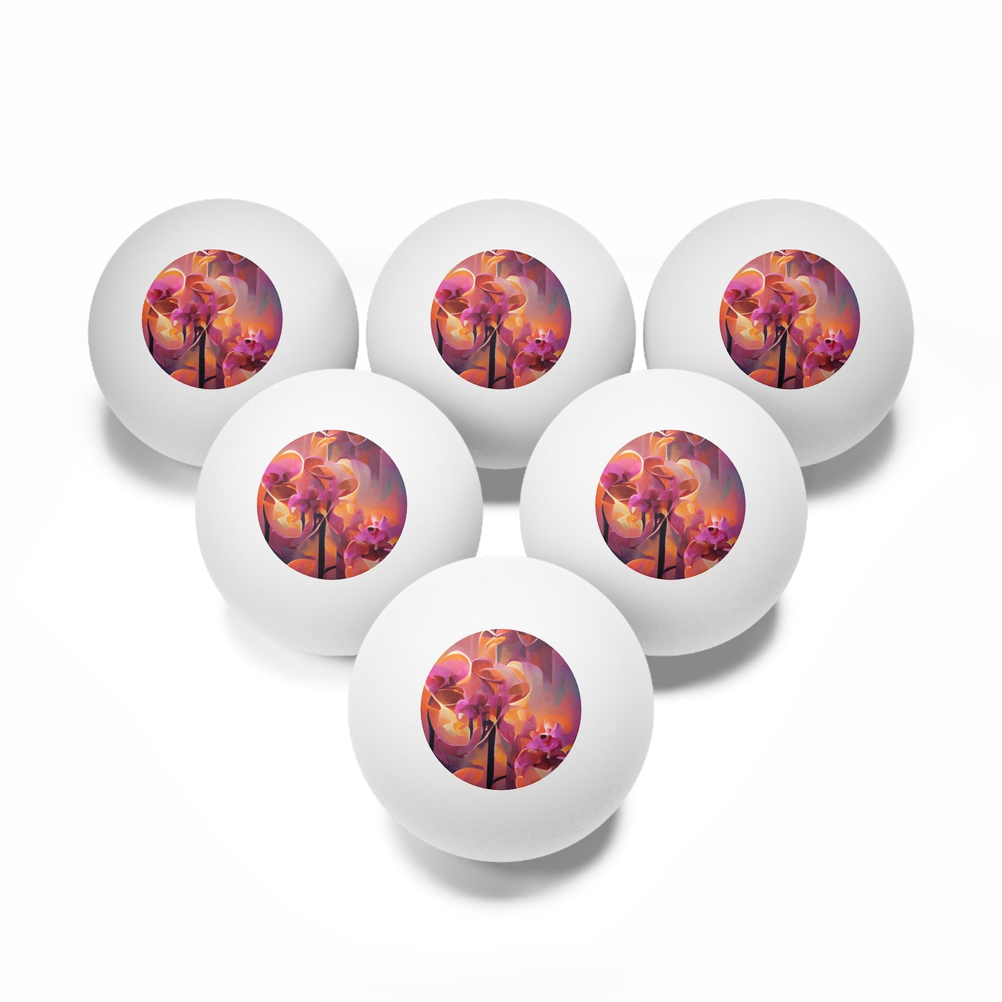 Tropical Paradise Ping Pong Balls - 6 Pack with Fantasy Orange Orchids