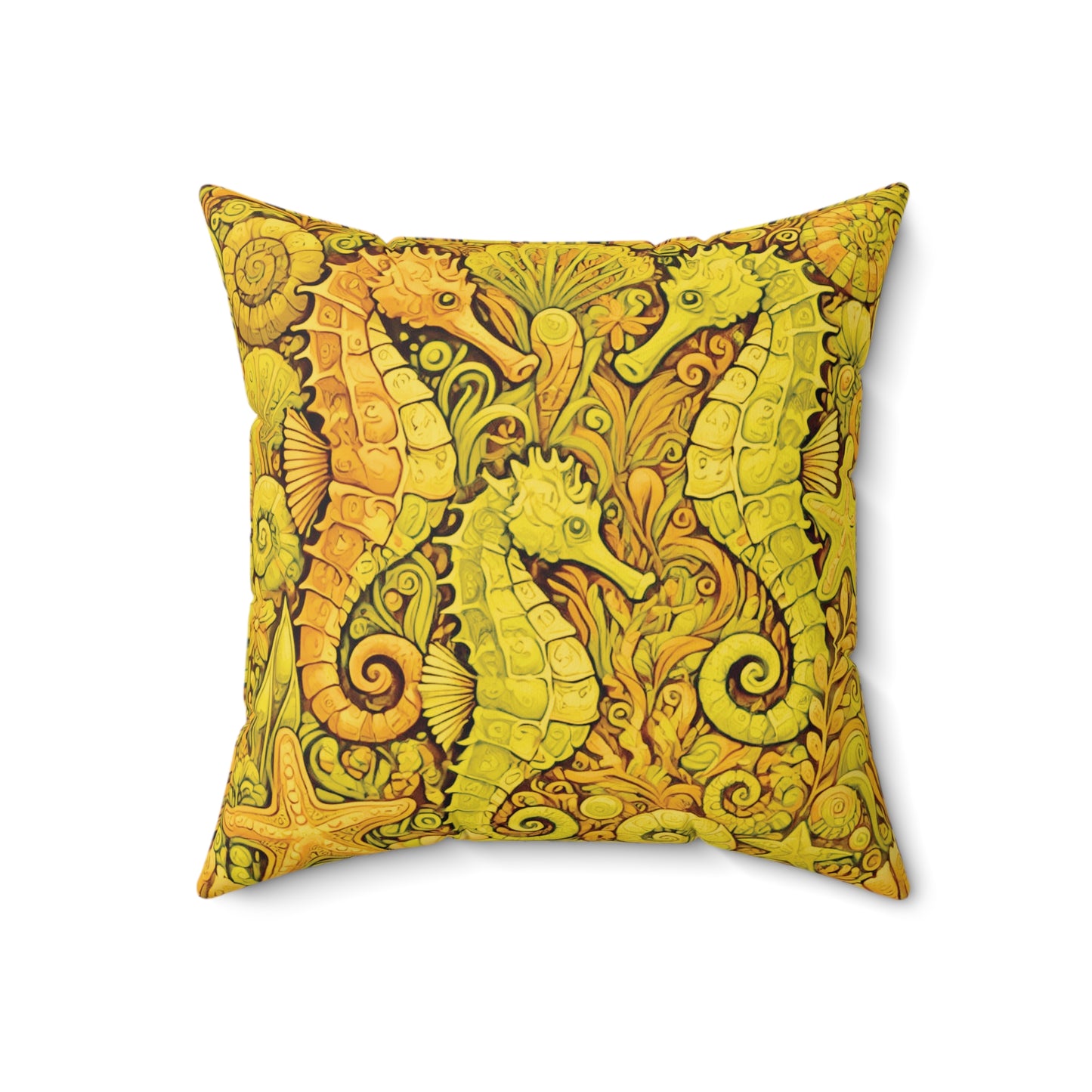 Decorative Pillow - Accent Cushion, 4 Sizes / Seahorse Trio, Yellow
