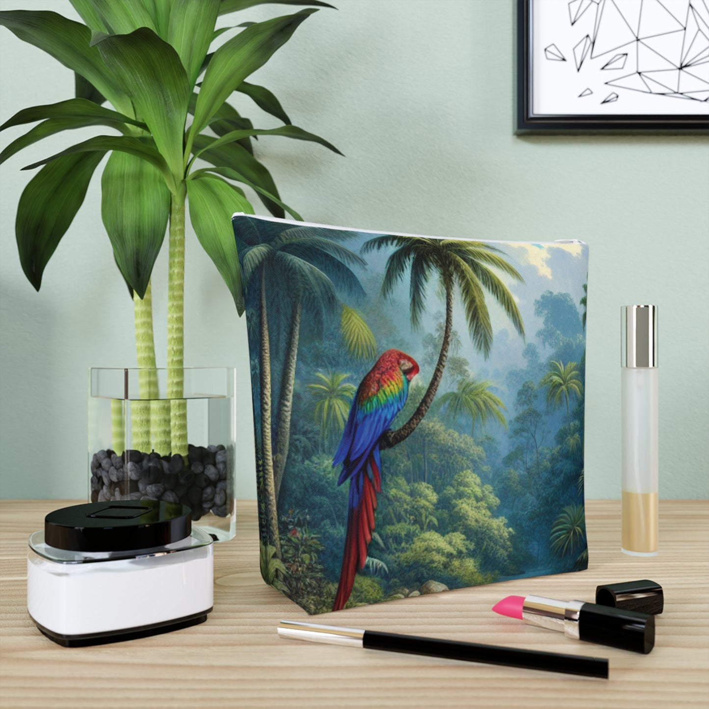 Tropical Cotton Cosmetic Bag, Makeup Pouch, 5 Sizes / Sleeping Beauty Parrot