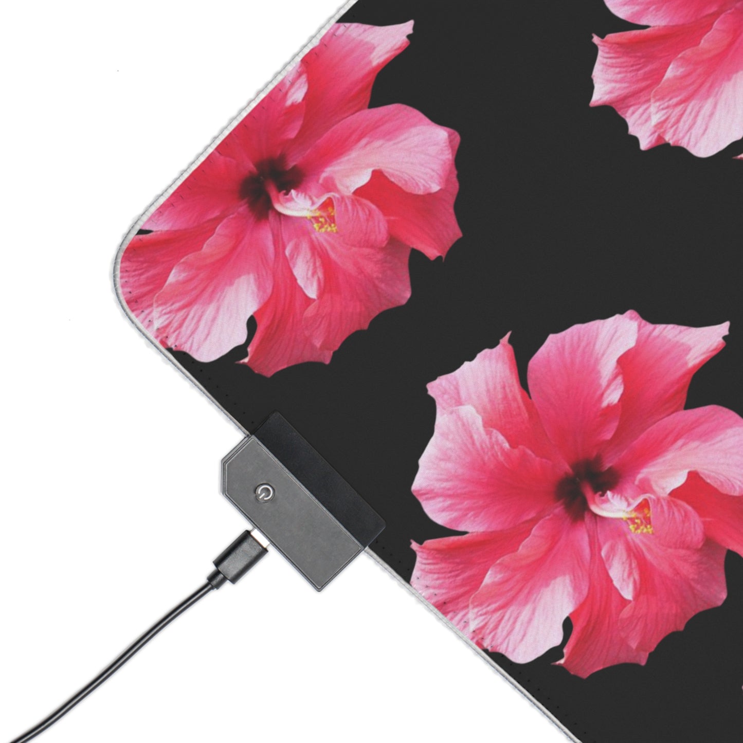 LED Gaming Mouse Pad With Vibrant RGB Lighting, 4 Sizes / Photo Hibiscus/Pink