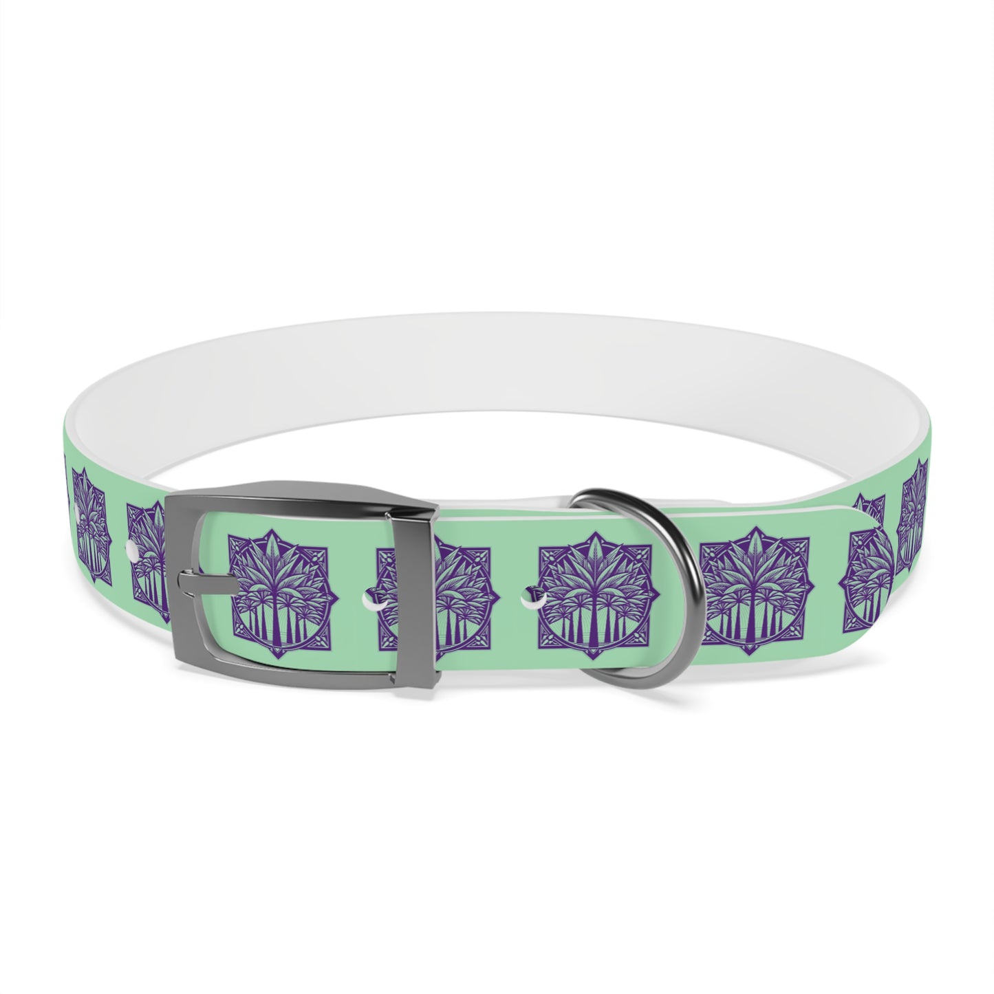 Dog Collar - Deco Palm Trees, Mint Green