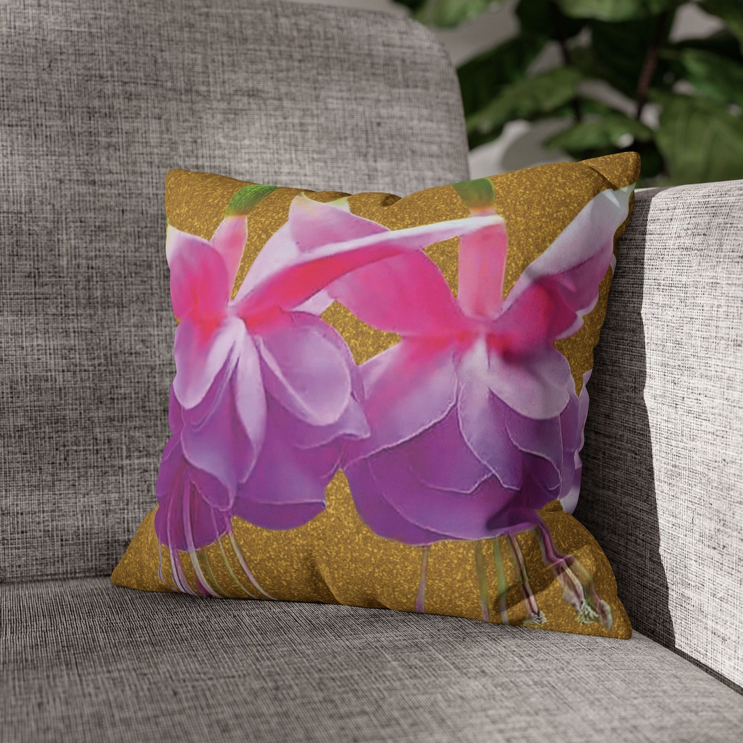 Faux Suede Square Pillowcase - Two Fuchsias, Gold Dust