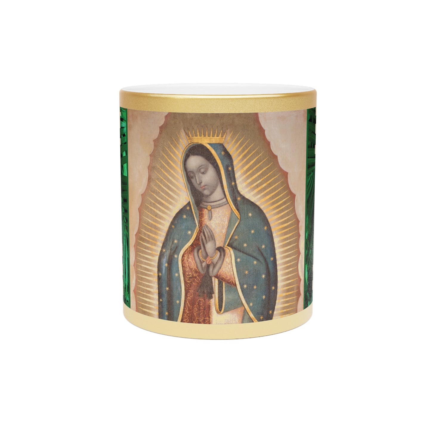 Religious Metallic Mug, Gold or Silver - MACRO "Tropical Rainforest Our Lady of Guadalupe"