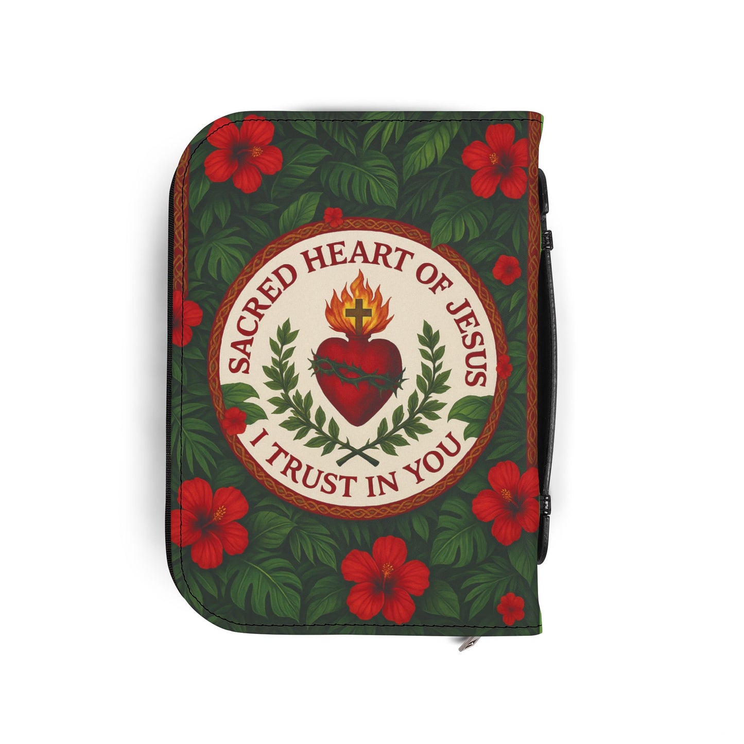 Tropical Bible Cover, Sacred Heart of Jesus Green / Floral Bible Protector, Church Accessories