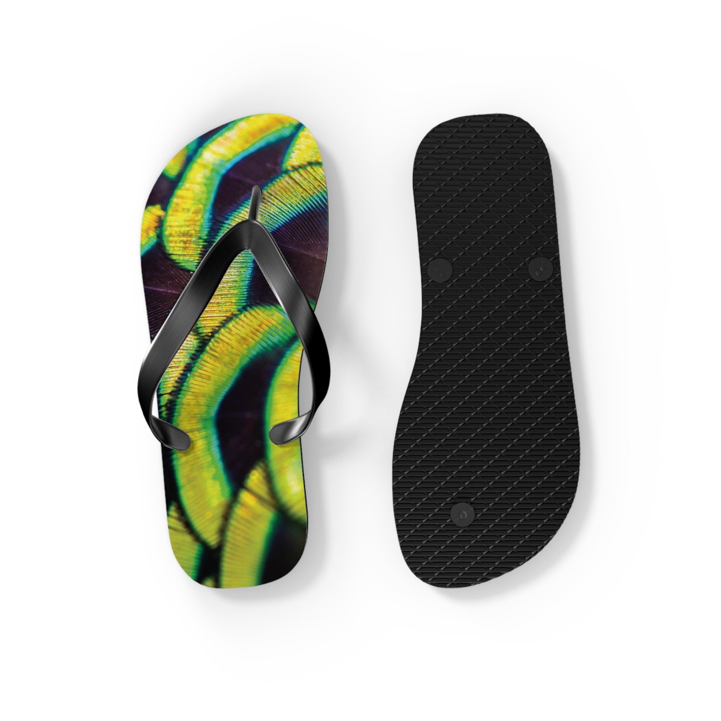 Flip Flops - Yellow Peacock Feathers