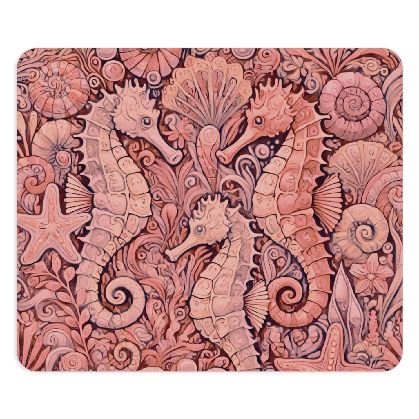 Tropical Mouse Pad, 2 Shapes - Beach Vibes for Home Office & Gamer / Seahorse Trio, Red