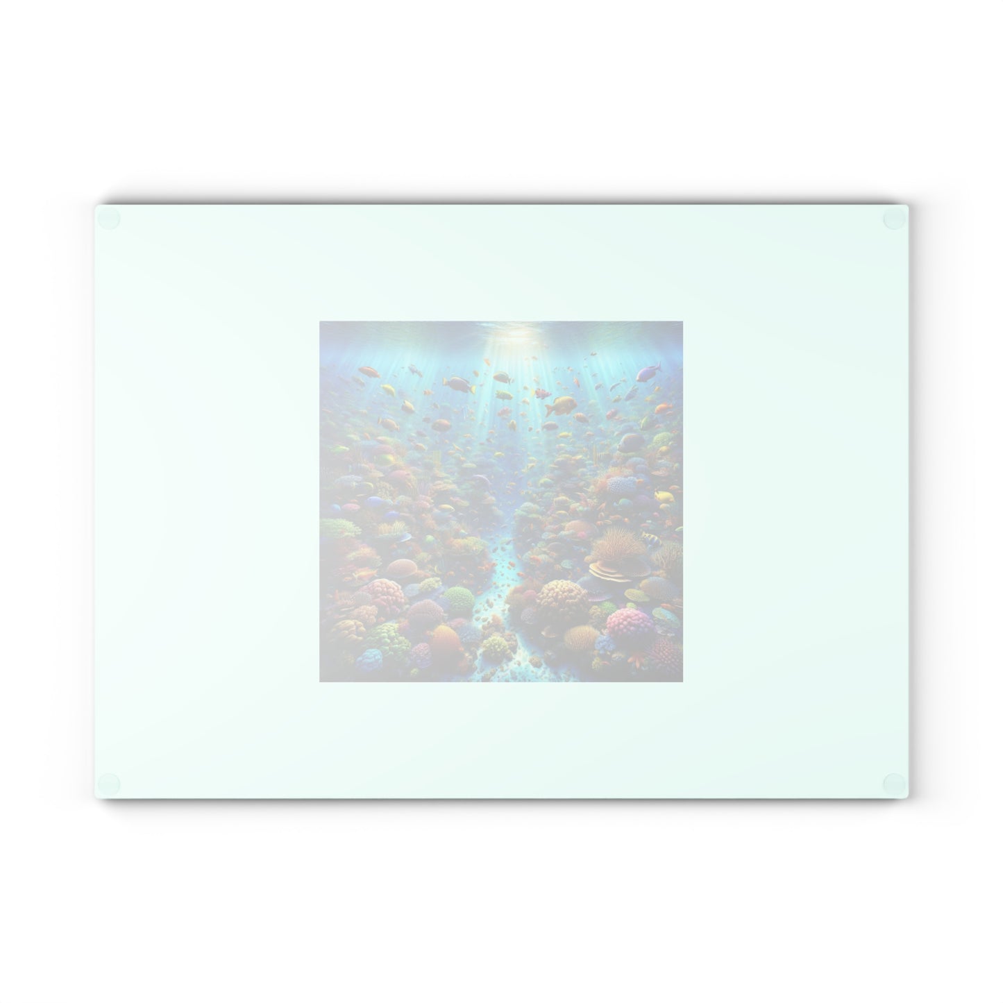 Glass Cutting Board, 2 sizes - Busy Coral Reef/White