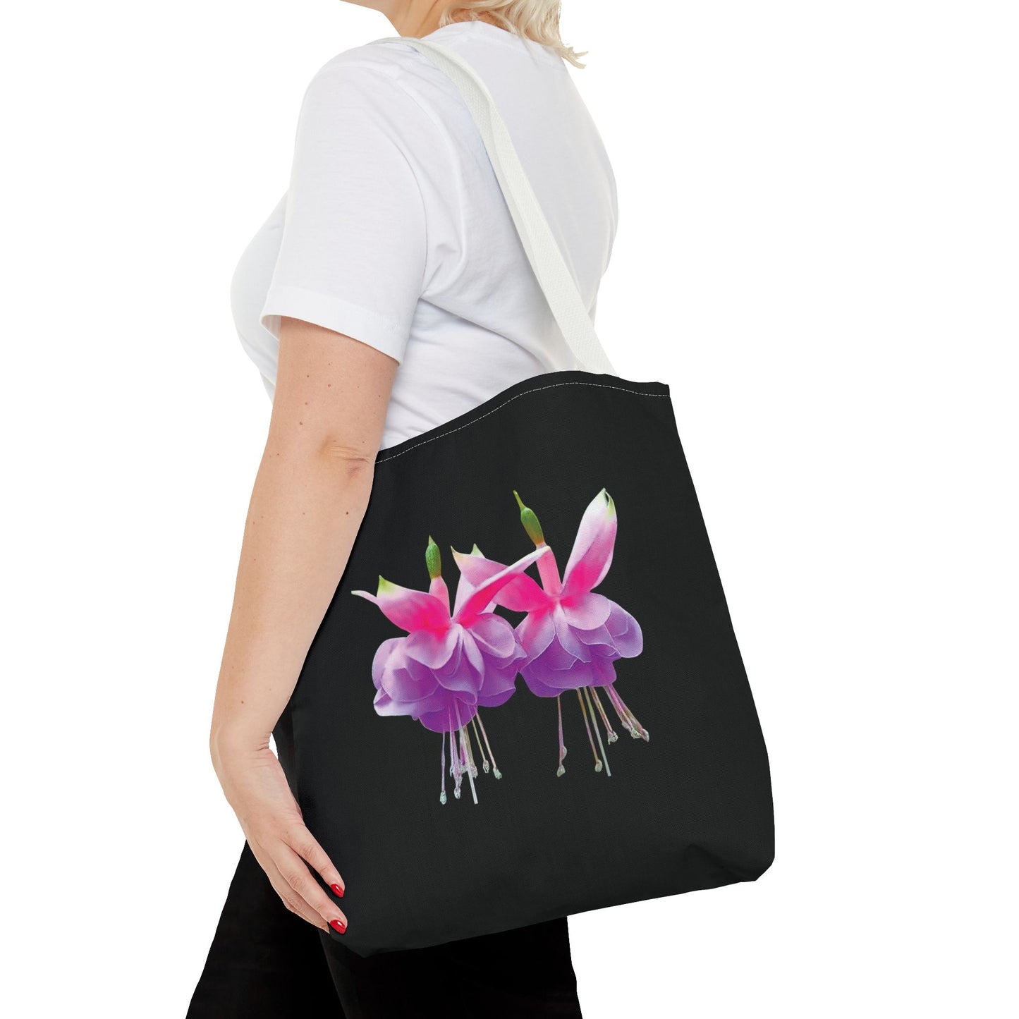 Tropical Real Two Fuchsias/Black Tote Bag - 3 Sizes