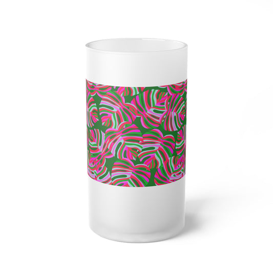 Frosted Glass Beer Mug, Monsterra Pink Pop