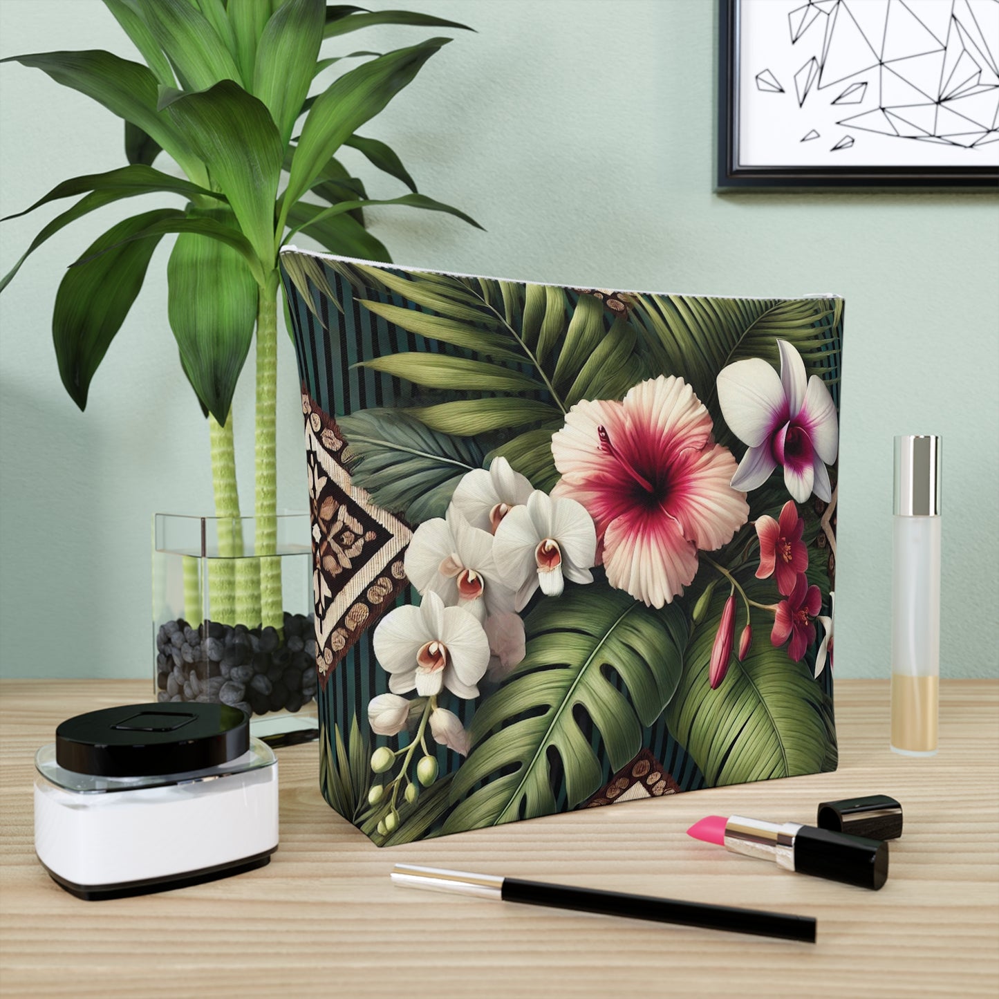 Tropical Cotton Cosmetic Bag, Makeup Pouch, 5 Sizes / Tiki Orchids