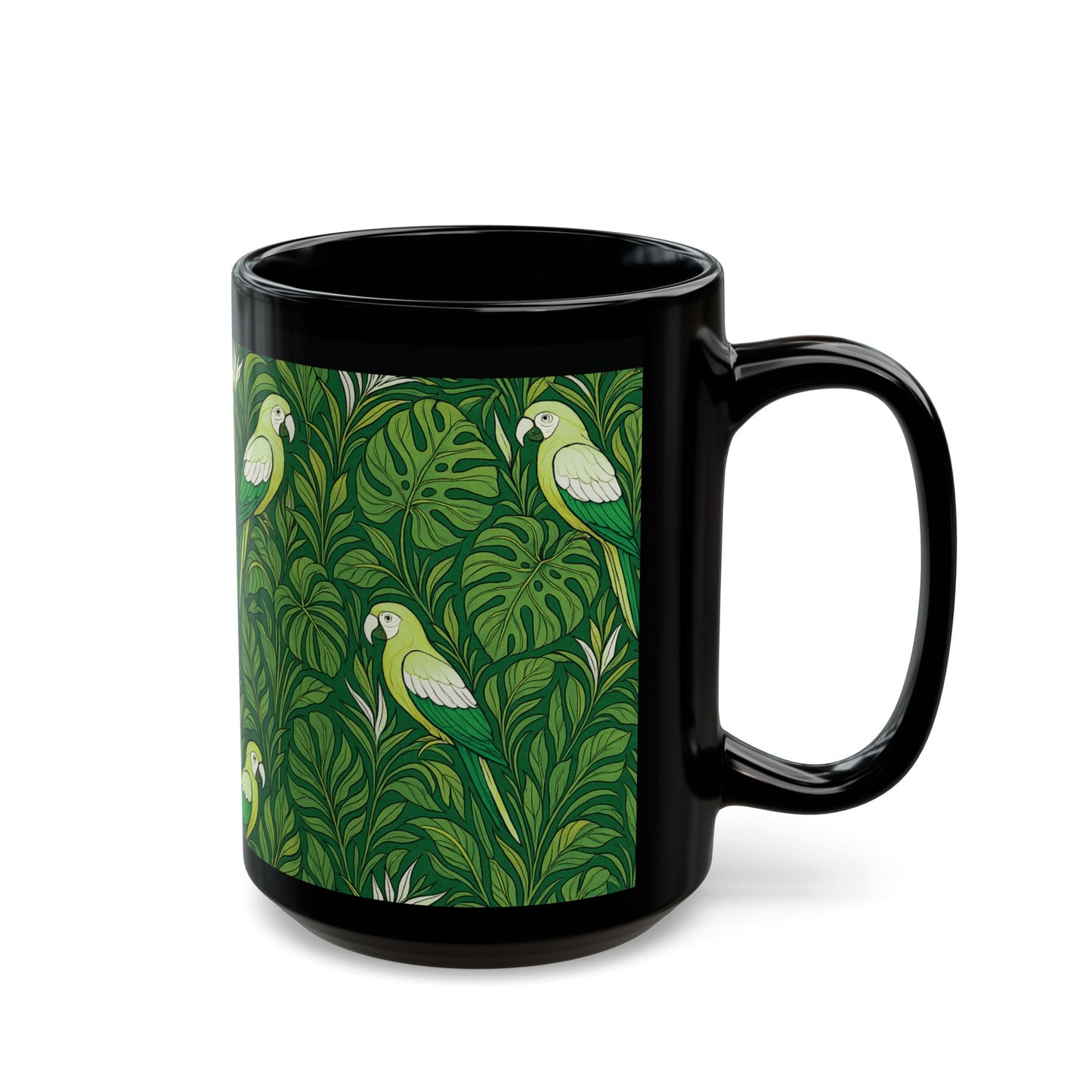 Black Coffee Mug - Parrot Family, Lime