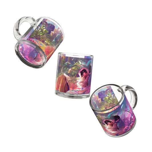 Tropical Glass Mug - 10oz Coffee Cup / Midnight Kiss in Secret Garden