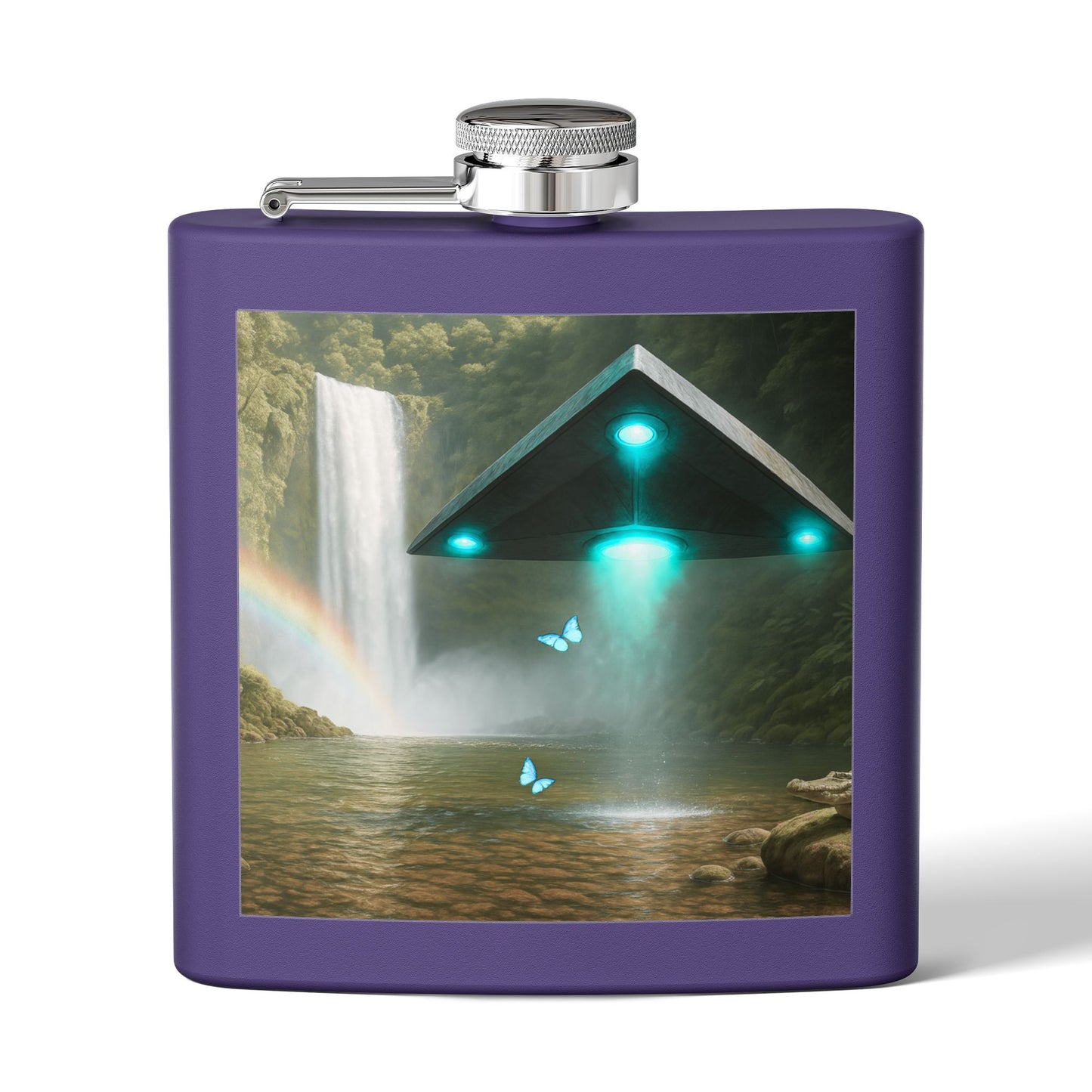 Tropical Stainless Steel 6 oz. Flask, Many Colors  – UFO and Waterfall