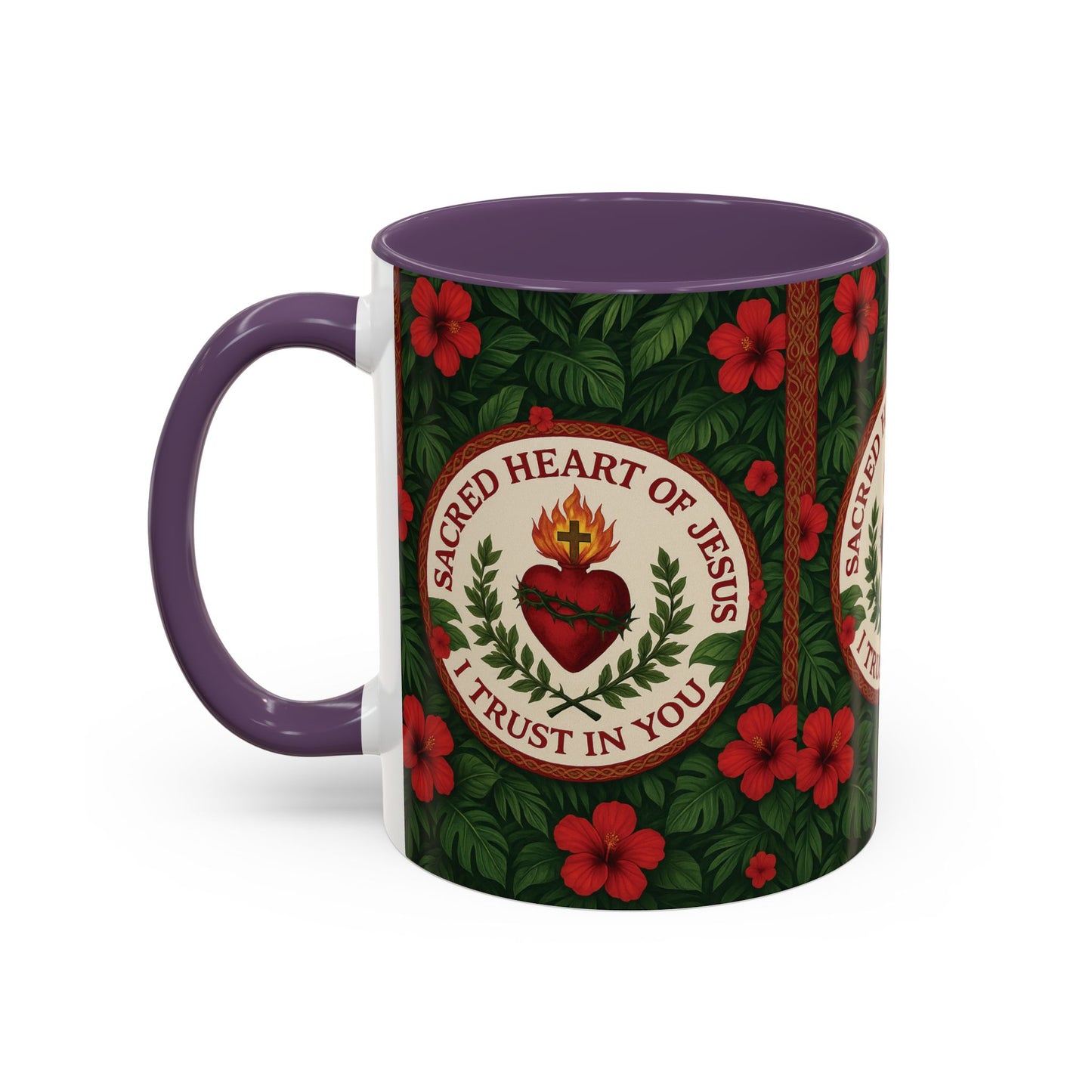 Religious Accent Color Coffee Mug (11, 15oz) / Sacred Heart of Jesus Prayer, Various Colors