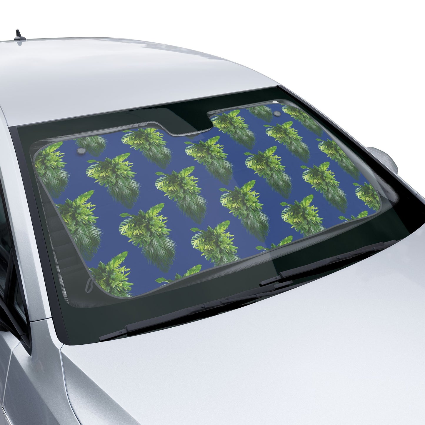 Tropical Car Sun Shades / Palm Fronds Cascade, dark blue